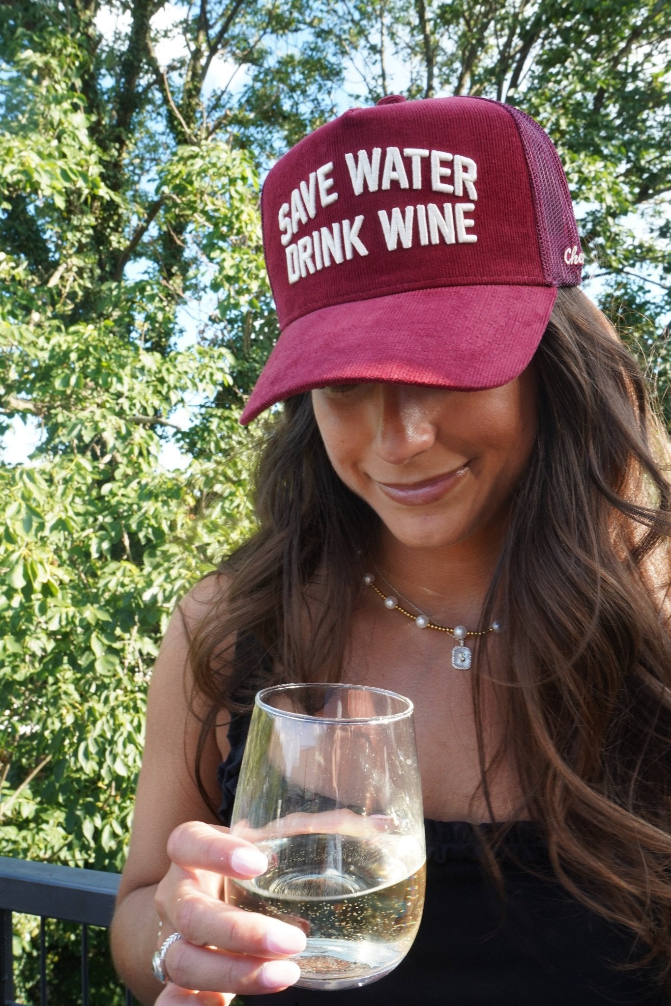 Save Water Drink Wine - Maroon Corduroy Trucker Hat - Shop LINNY CO
