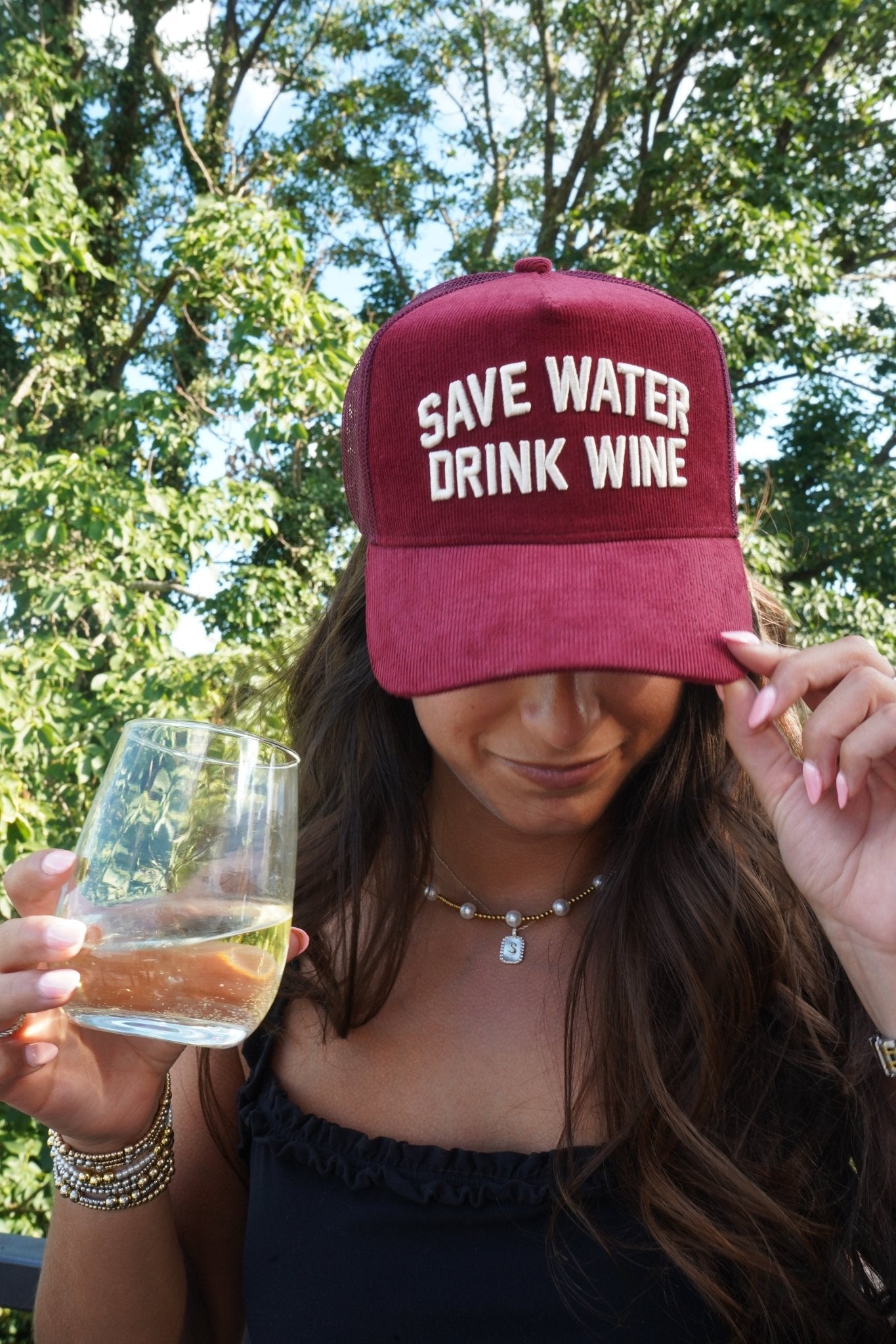 Save Water Drink Wine - Maroon Corduroy Trucker Hat - Shop LINNY CO