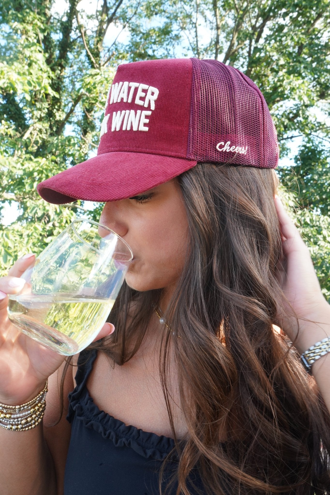 Save Water Drink Wine - Maroon Corduroy Trucker Hat - Shop LINNY CO