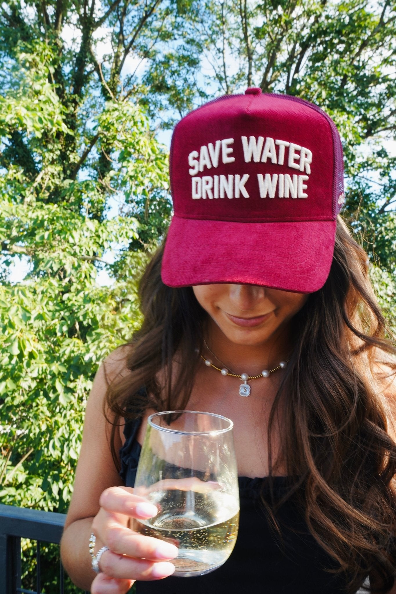 Save Water Drink Wine - Maroon Corduroy Trucker Hat - Shop LINNY CO