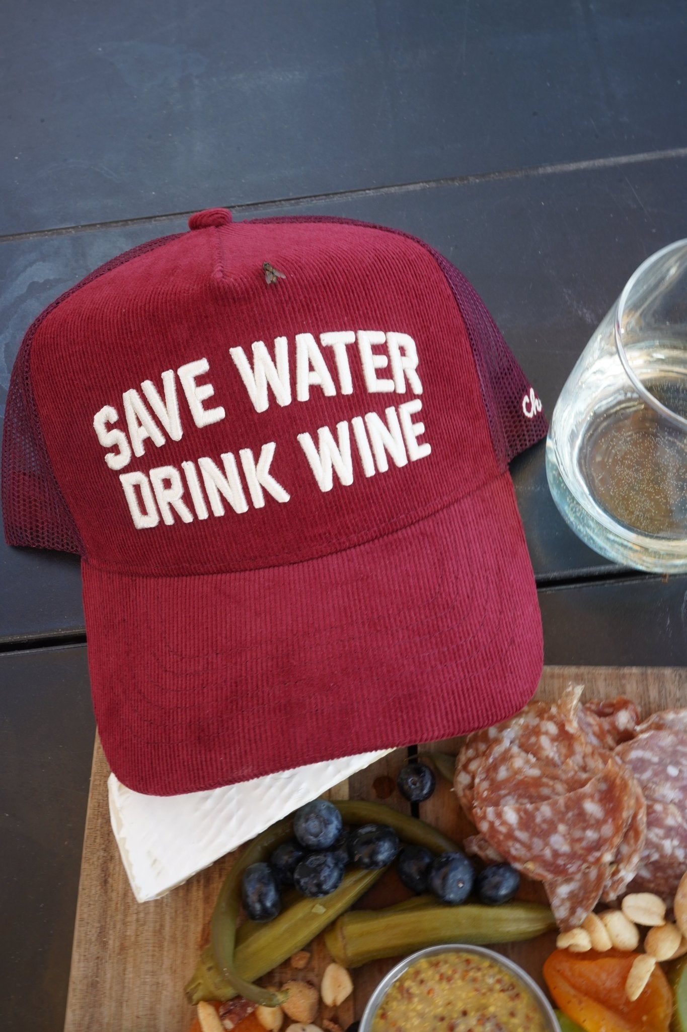 Save Water Drink Wine - Maroon Corduroy Trucker Hat - Shop LINNY CO