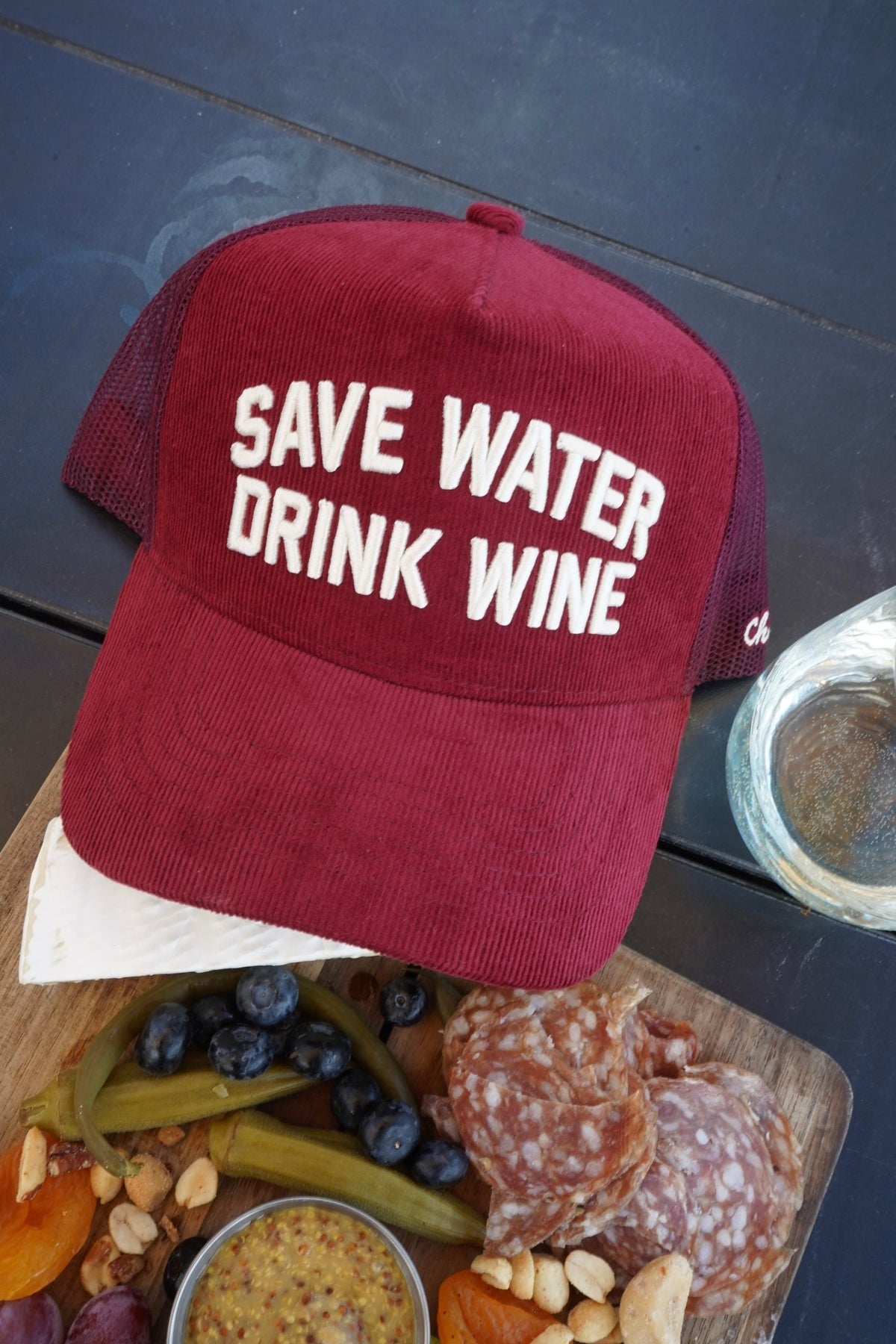 Save Water Drink Wine - Maroon Corduroy Trucker Hat - Shop LINNY CO