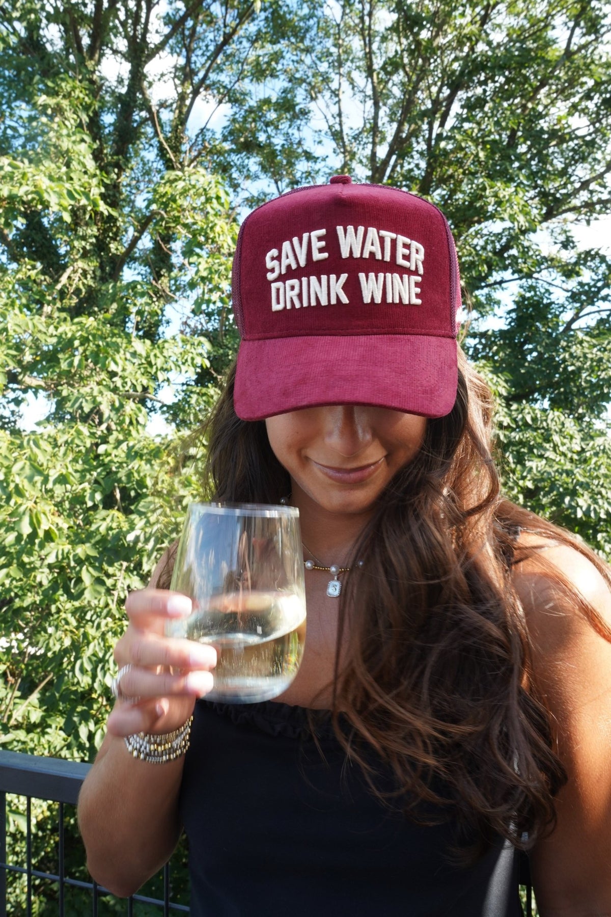 Save Water Drink Wine - Maroon Corduroy Trucker Hat - Shop LINNY CO