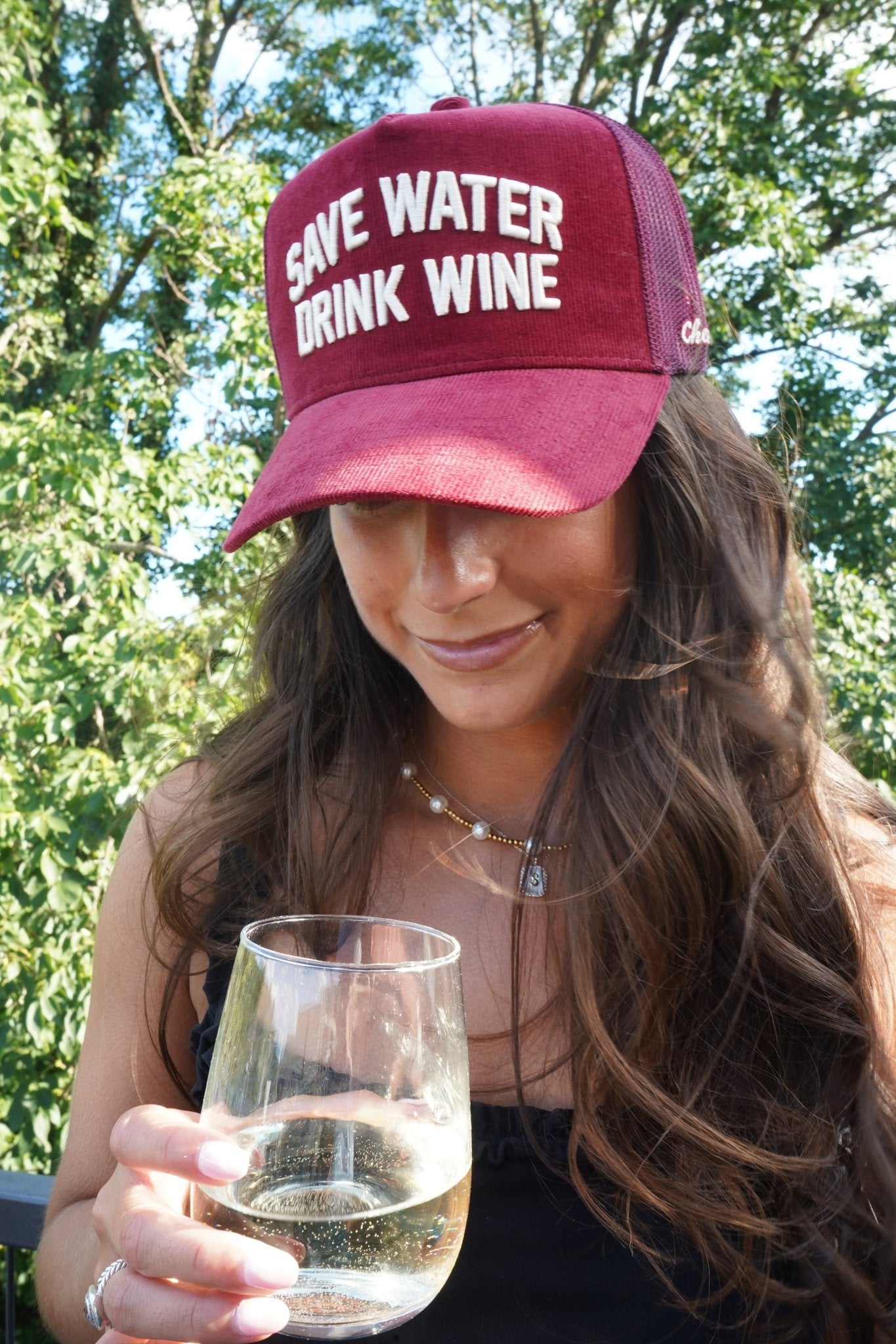 Save Water Drink Wine - Maroon Corduroy Trucker Hat - Shop LINNY CO