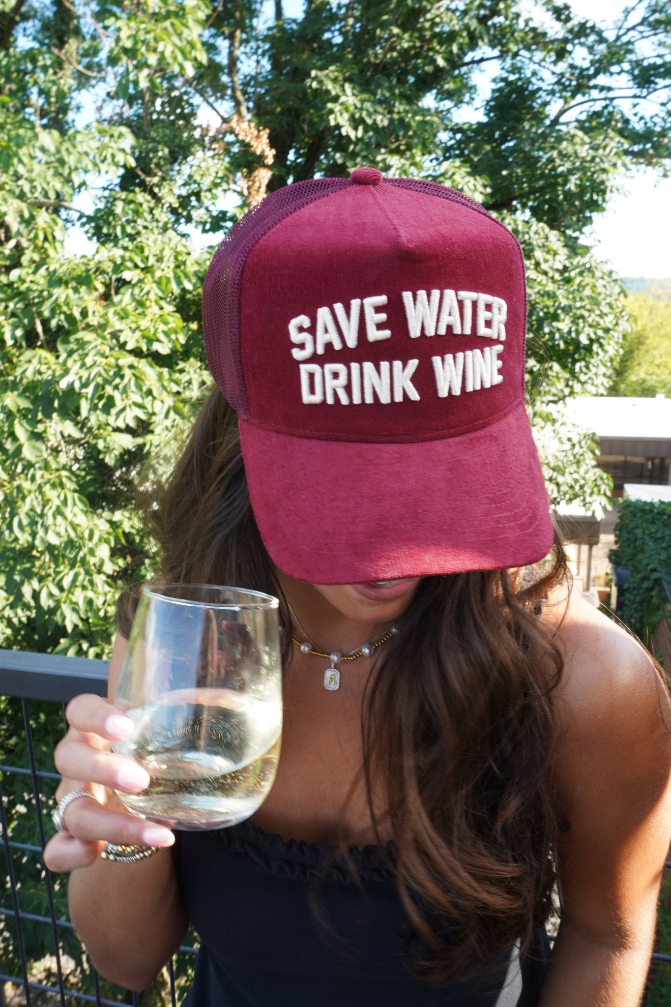 Save Water Drink Wine - Maroon Corduroy Trucker Hat - Shop LINNY CO
