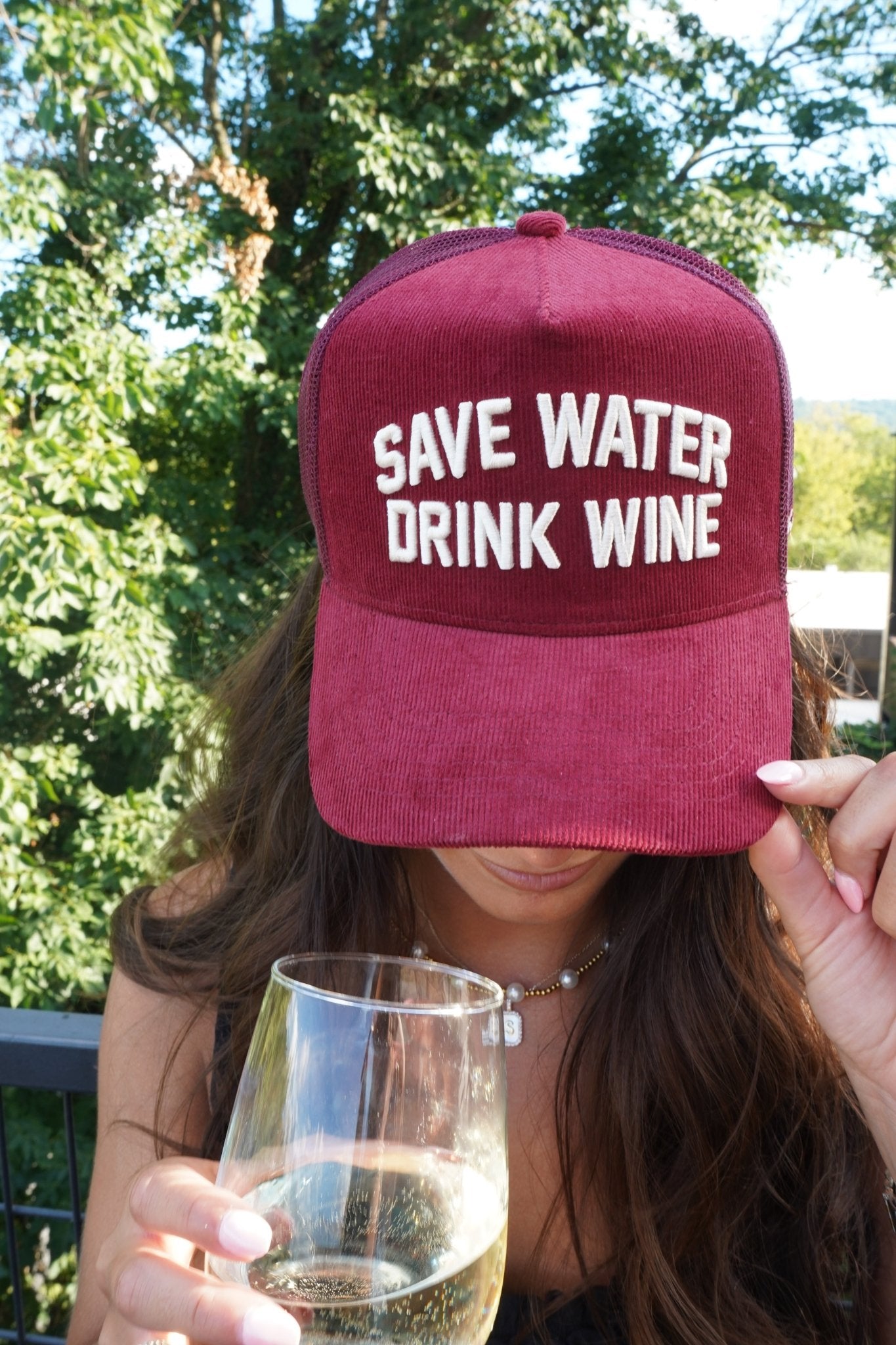 Save Water Drink Wine - Maroon Corduroy Trucker Hat - Shop LINNY CO