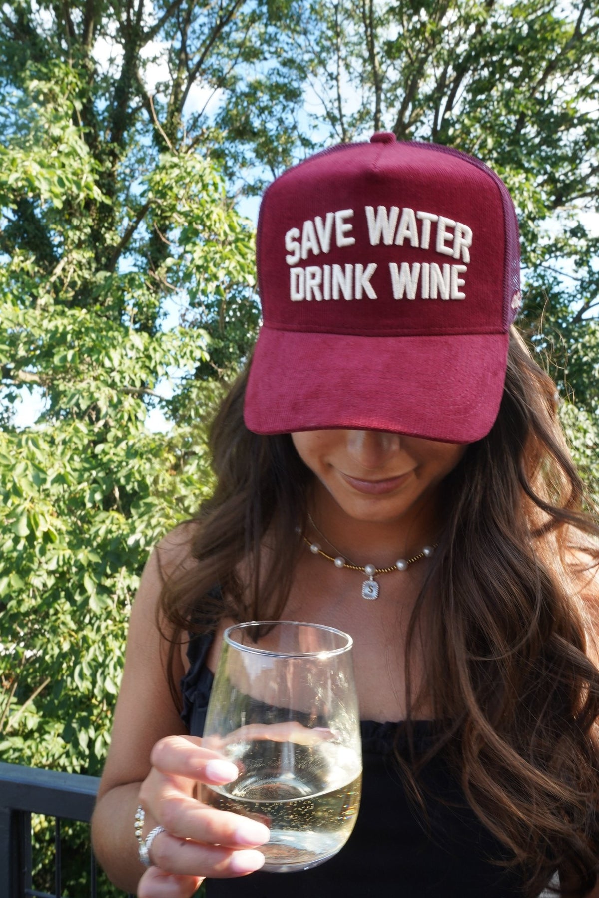 Save Water Drink Wine - Maroon Corduroy Trucker Hat - Shop LINNY CO