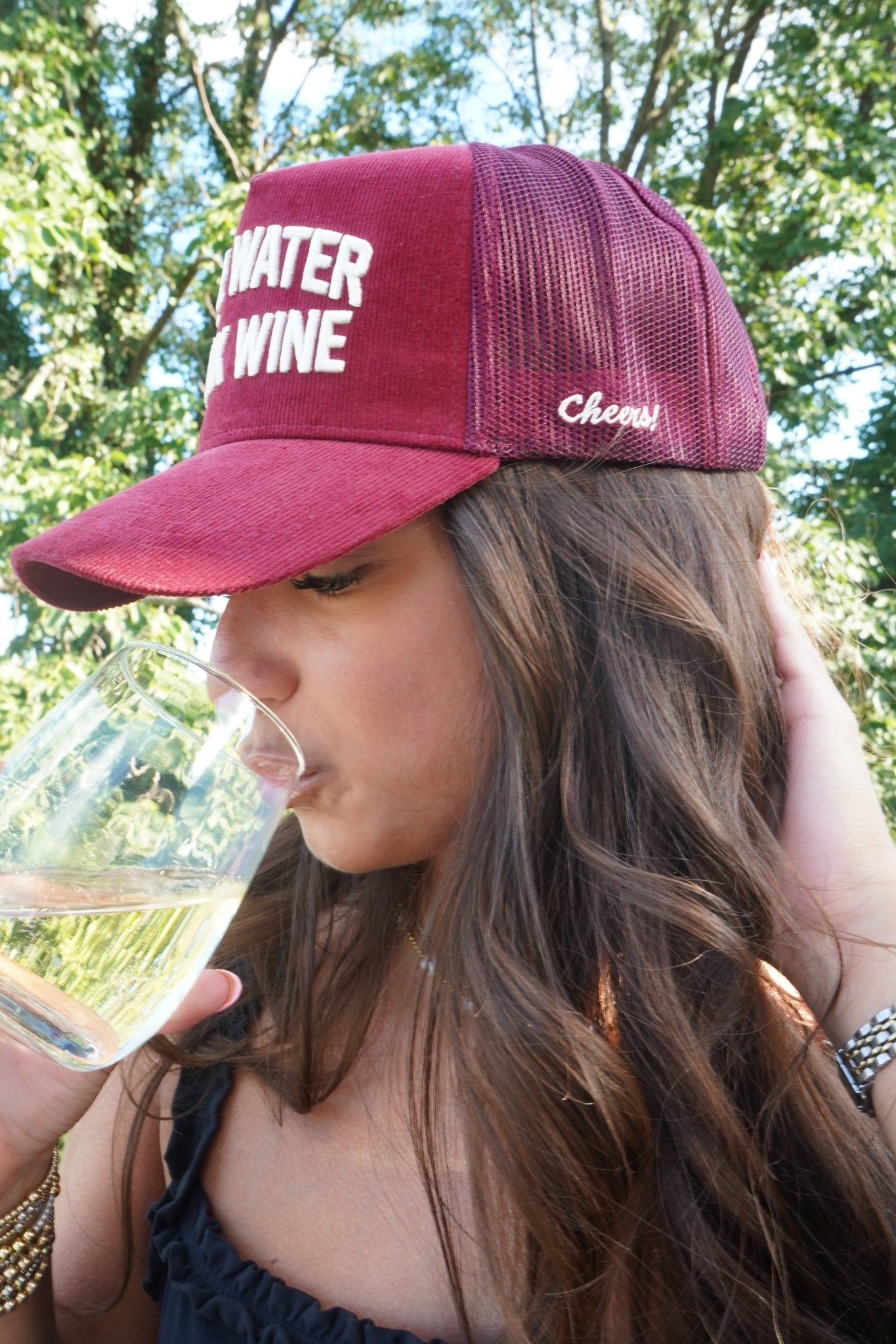 Save Water Drink Wine - Maroon Corduroy Trucker Hat - Shop LINNY CO