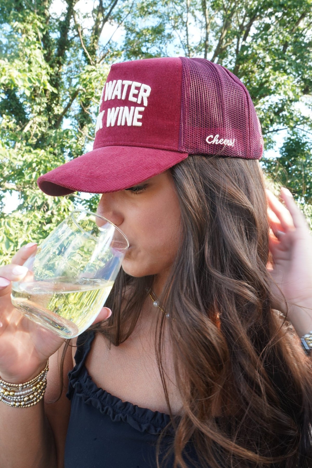 Save Water Drink Wine - Maroon Corduroy Trucker Hat - Shop LINNY CO