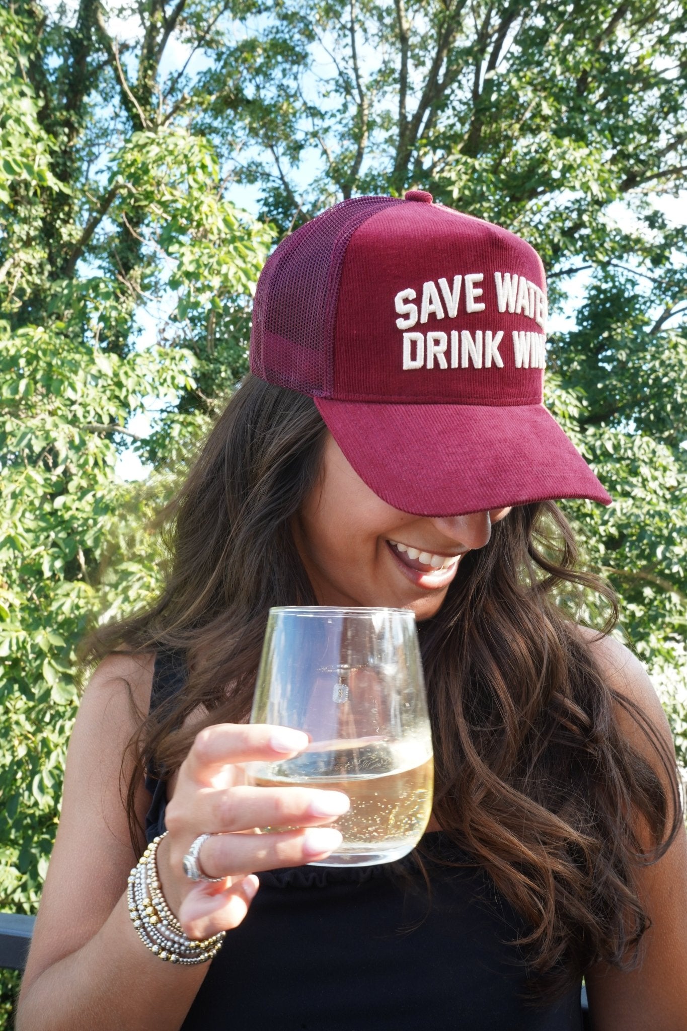 Save Water Drink Wine - Maroon Corduroy Trucker Hat - Shop LINNY CO