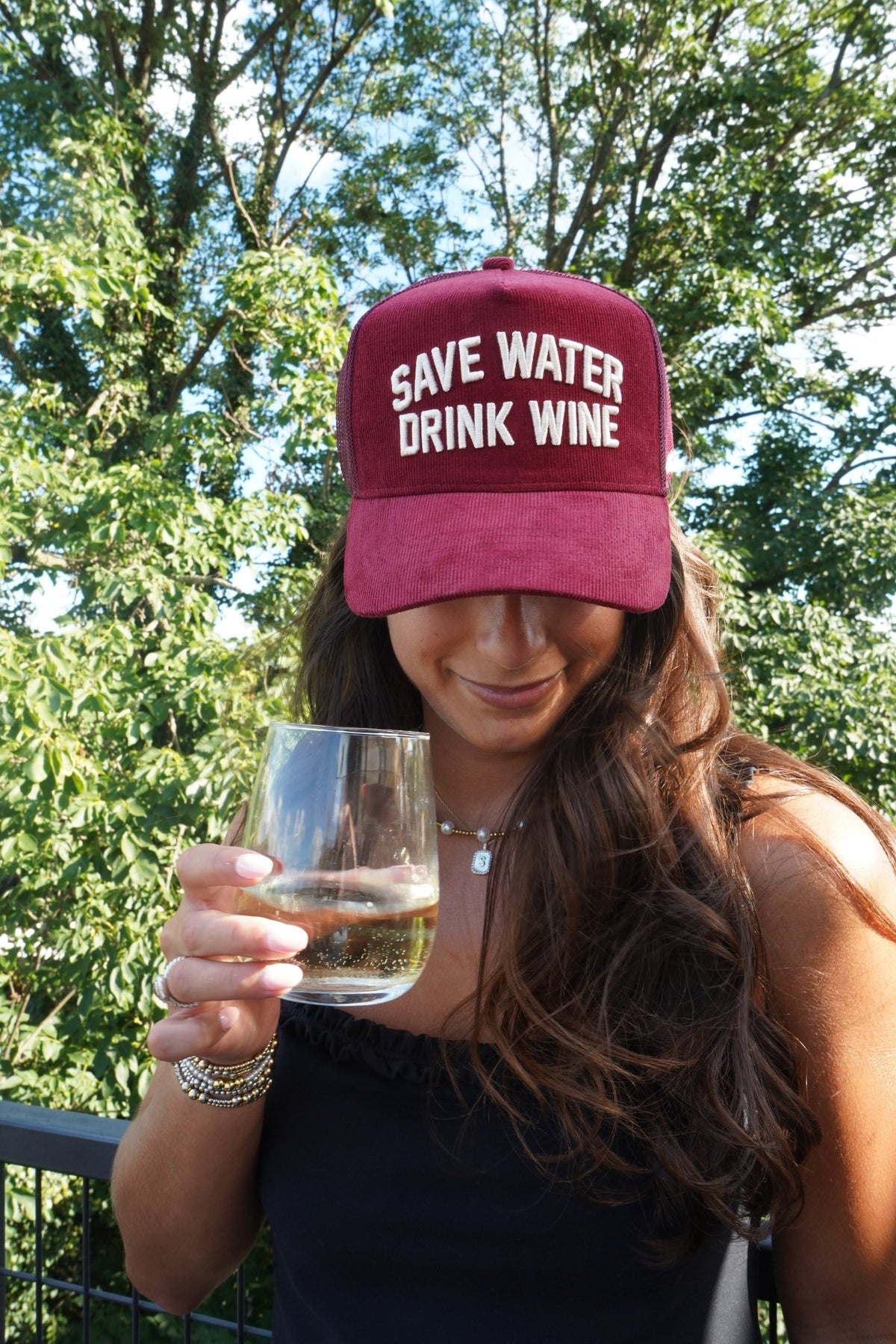 Save Water Drink Wine - Maroon Corduroy Trucker Hat - Shop LINNY CO