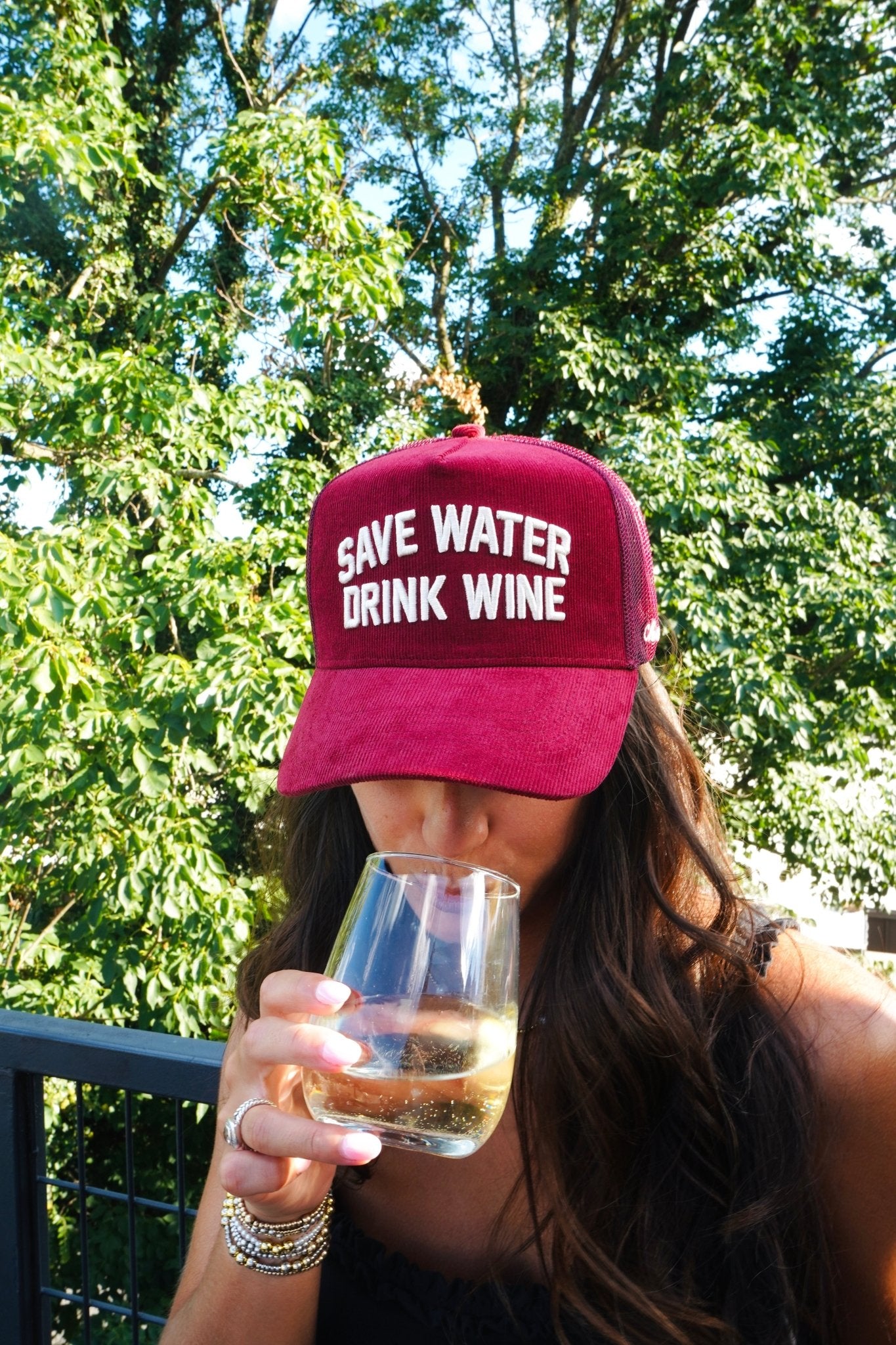 Save Water Drink Wine - Maroon Corduroy Trucker Hat - Shop LINNY CO