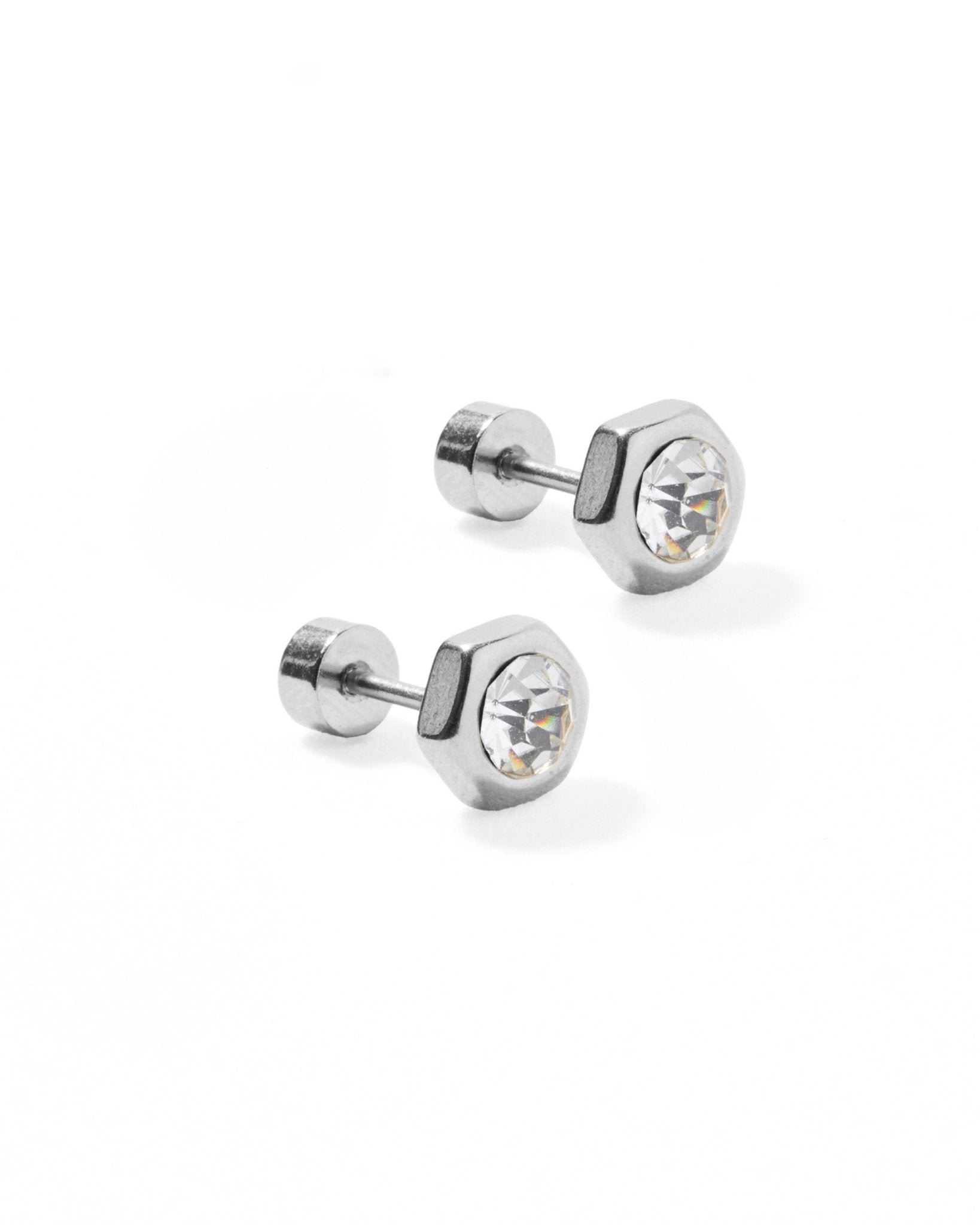 Screwback Stud Earrings - Addison Clear Silver - Shop LINNY CO