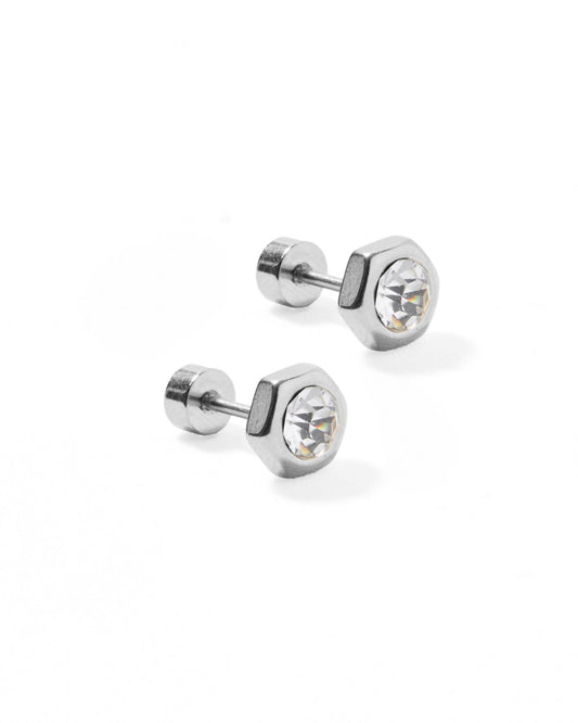 Screwback Stud Earrings - Addison Clear Silver - Shop LINNY CO