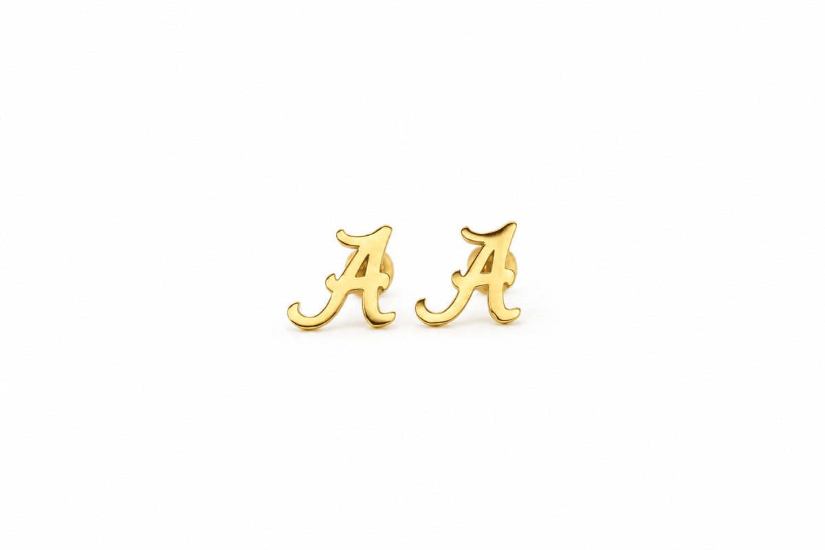 Screwback Stud Earrings - Alabama Crimson Tide Script A Gold - Shop LINNY CO