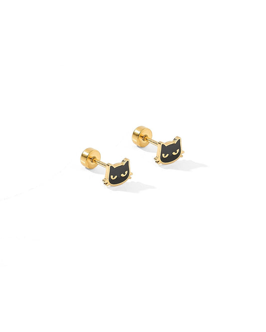 Screwback Stud Earrings - Black Cat - Shop LINNY CO
