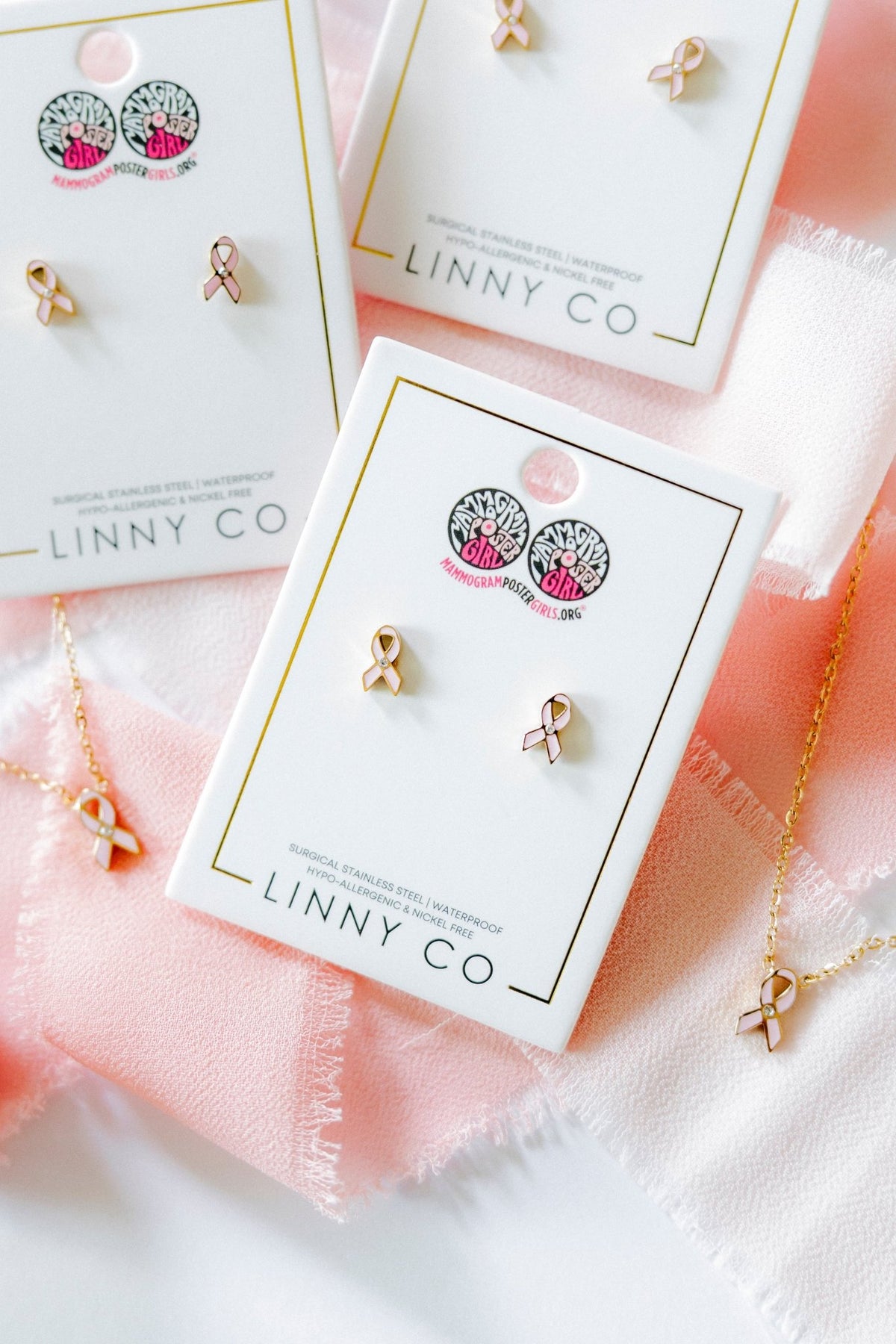 Screwback Stud Earrings - Breast Cancer Ribbon - Shop LINNY CO