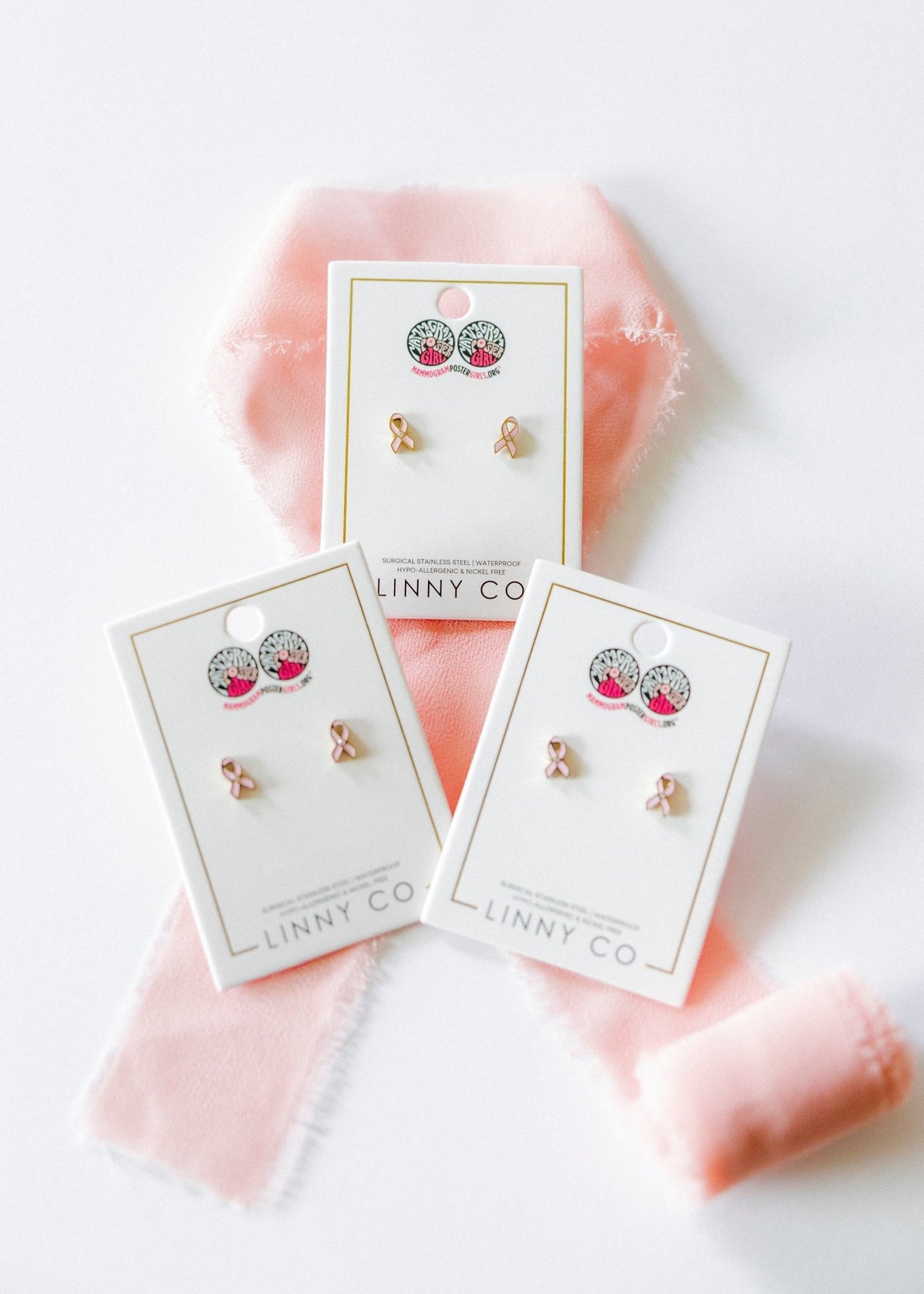 Screwback Stud Earrings - Breast Cancer Ribbon - Shop LINNY CO