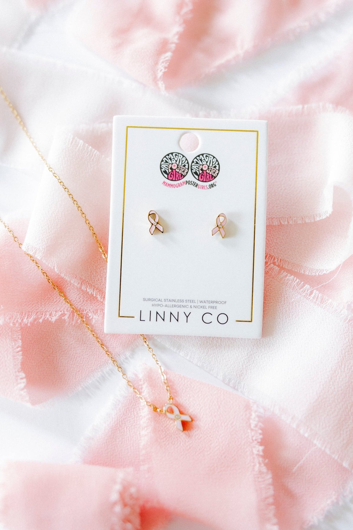 Screwback Stud Earrings - Breast Cancer Ribbon - Shop LINNY CO