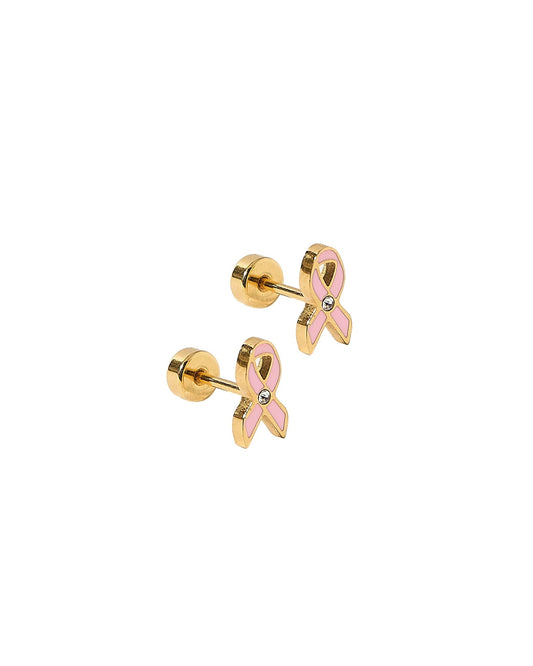 Screwback Stud Earrings - Breast Cancer Ribbon PREORDER - Shop LINNY CO