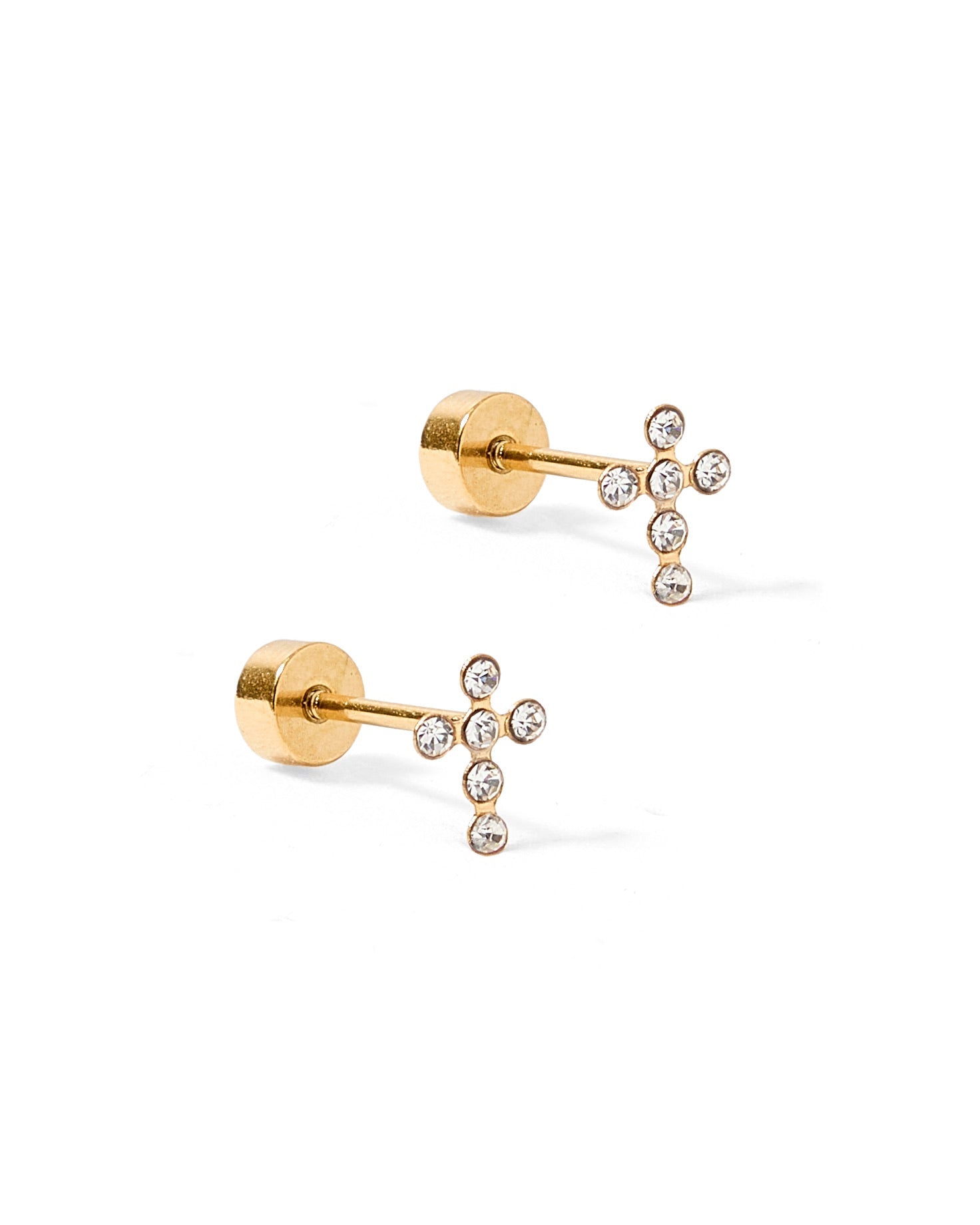Screwback Stud Earrings - Clara Cross Gold Sparkle - Shop LINNY CO
