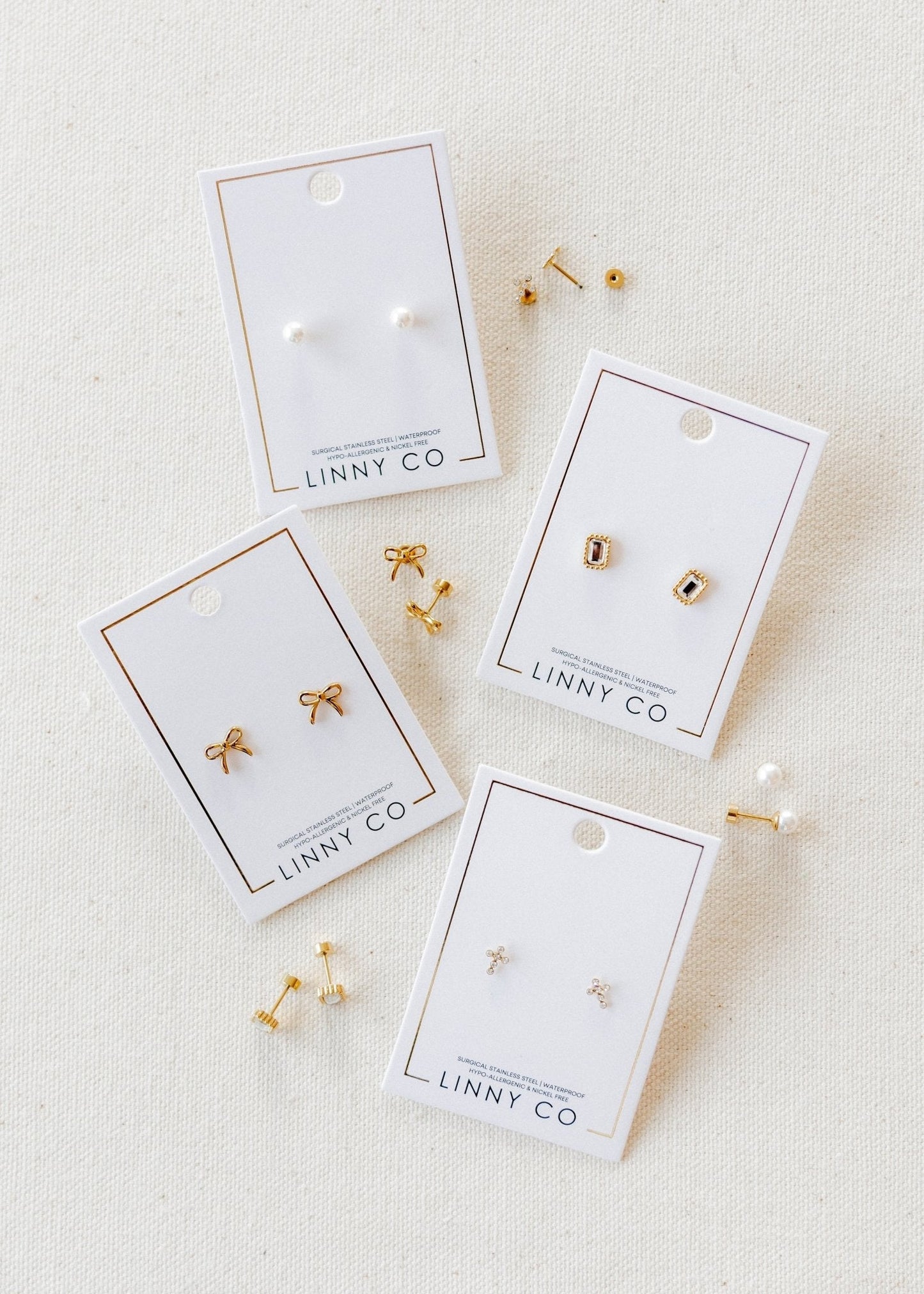 Screwback Stud Earrings - Clara Cross Gold Sparkle - Shop LINNY CO