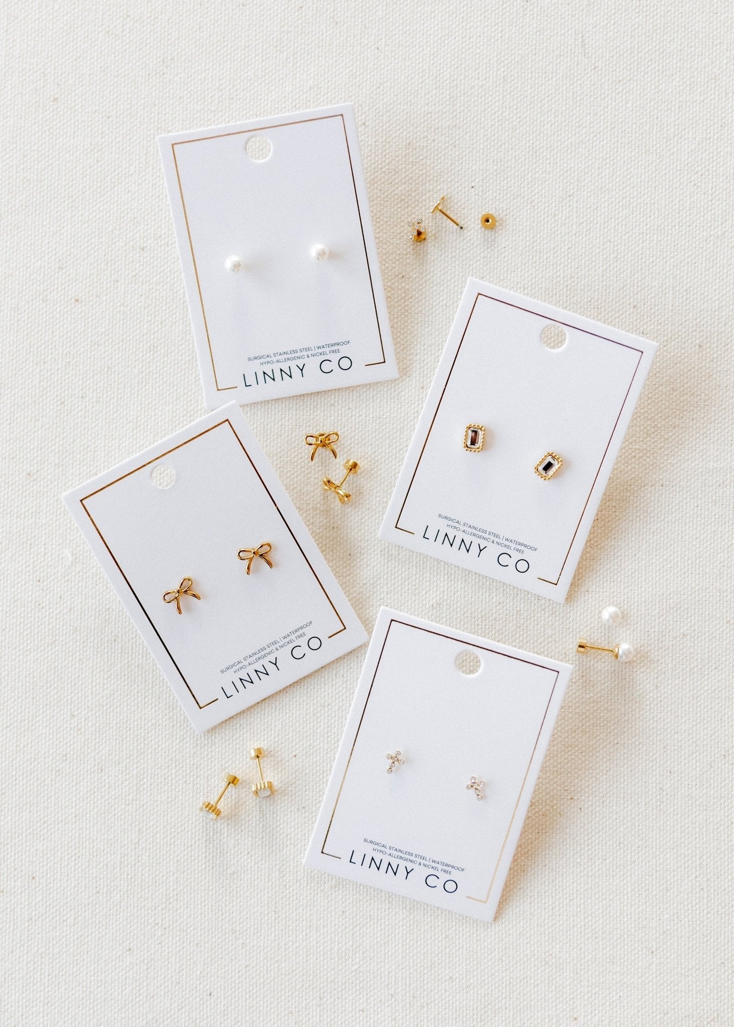 Screwback Stud Earrings - Clara Cross Gold Sparkle - Shop LINNY CO