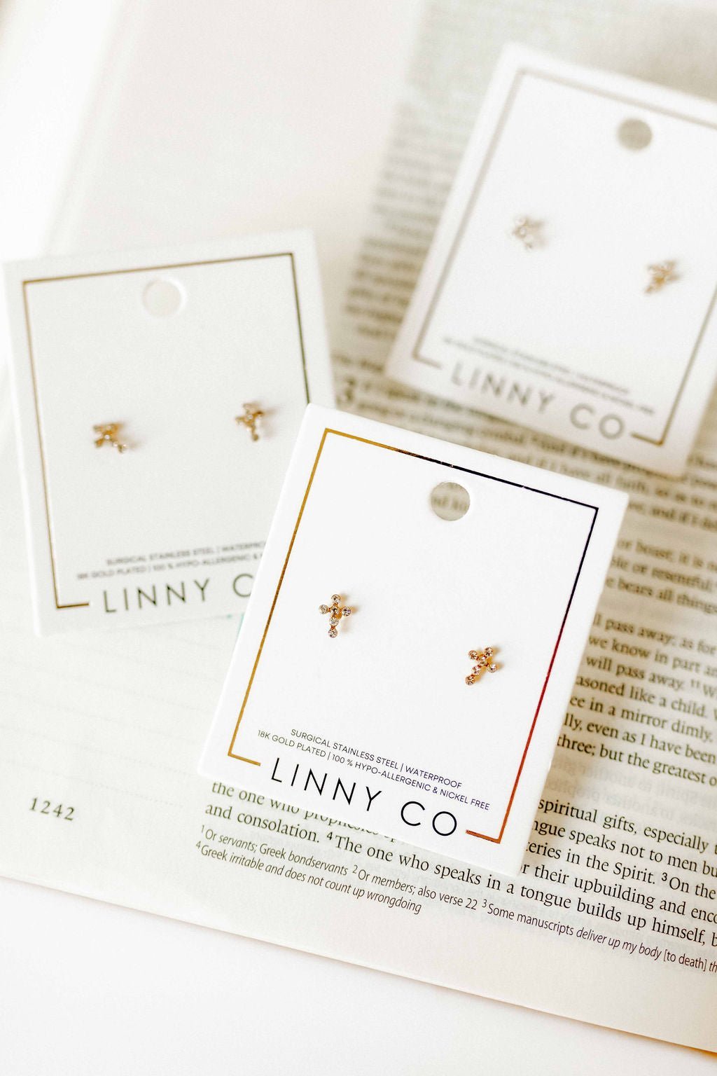 Screwback Stud Earrings - Clara Cross Gold Sparkle - Shop LINNY CO