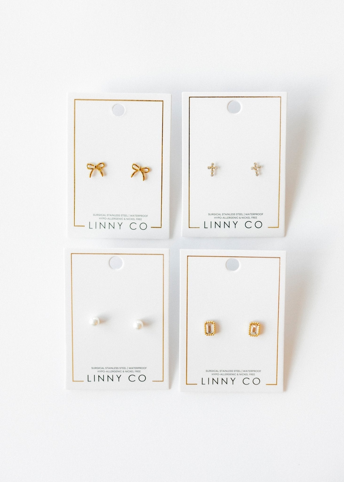 Screwback Stud Earrings - Clara Cross Gold Sparkle - Shop LINNY CO