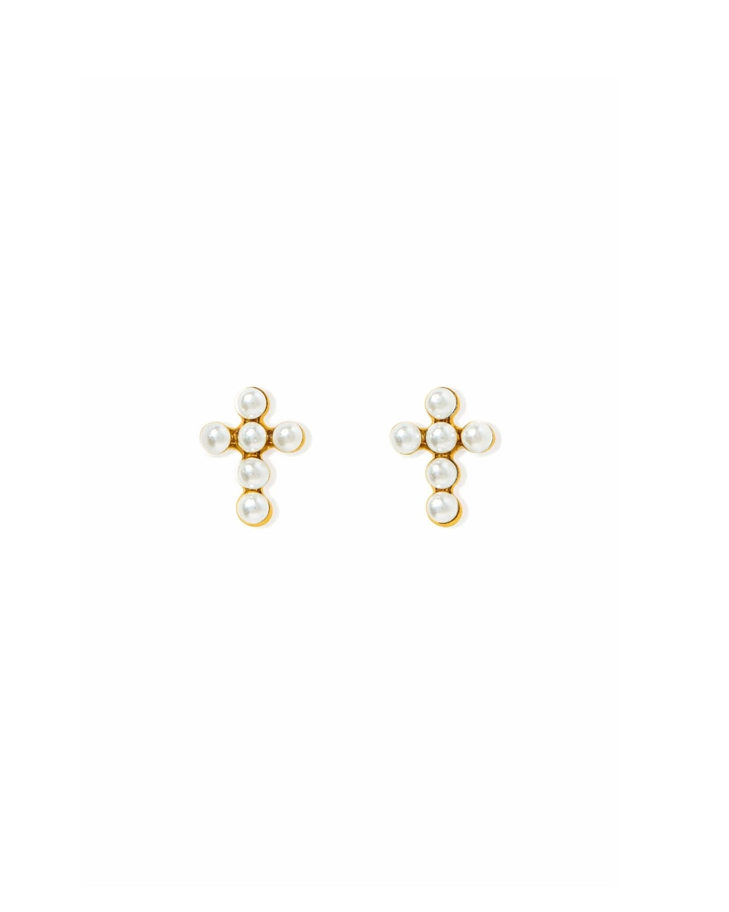 Screwback Stud Earrings - Clara Cross Pearl - Shop LINNY CO