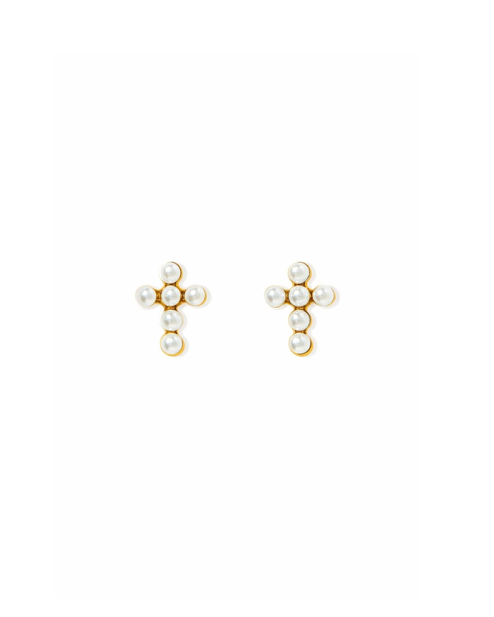 Screwback Stud Earrings - Clara Cross Pearl - Shop LINNY CO