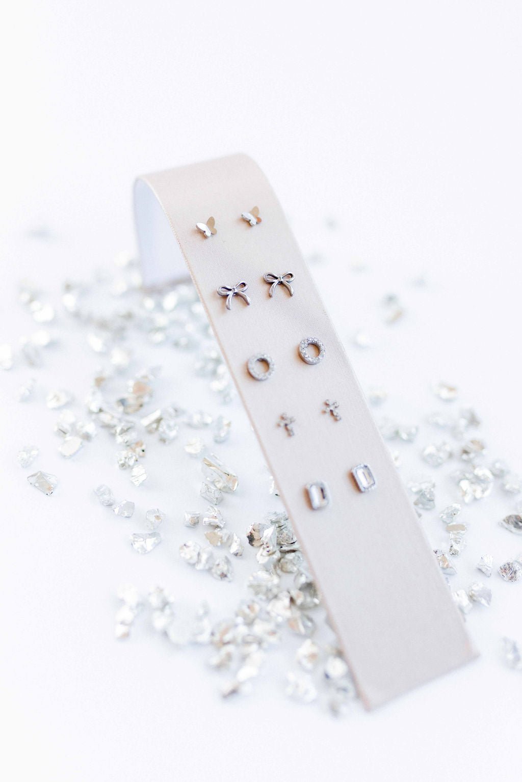 Screwback Stud Earrings - Clara Cross Silver Sparkle - Shop LINNY CO