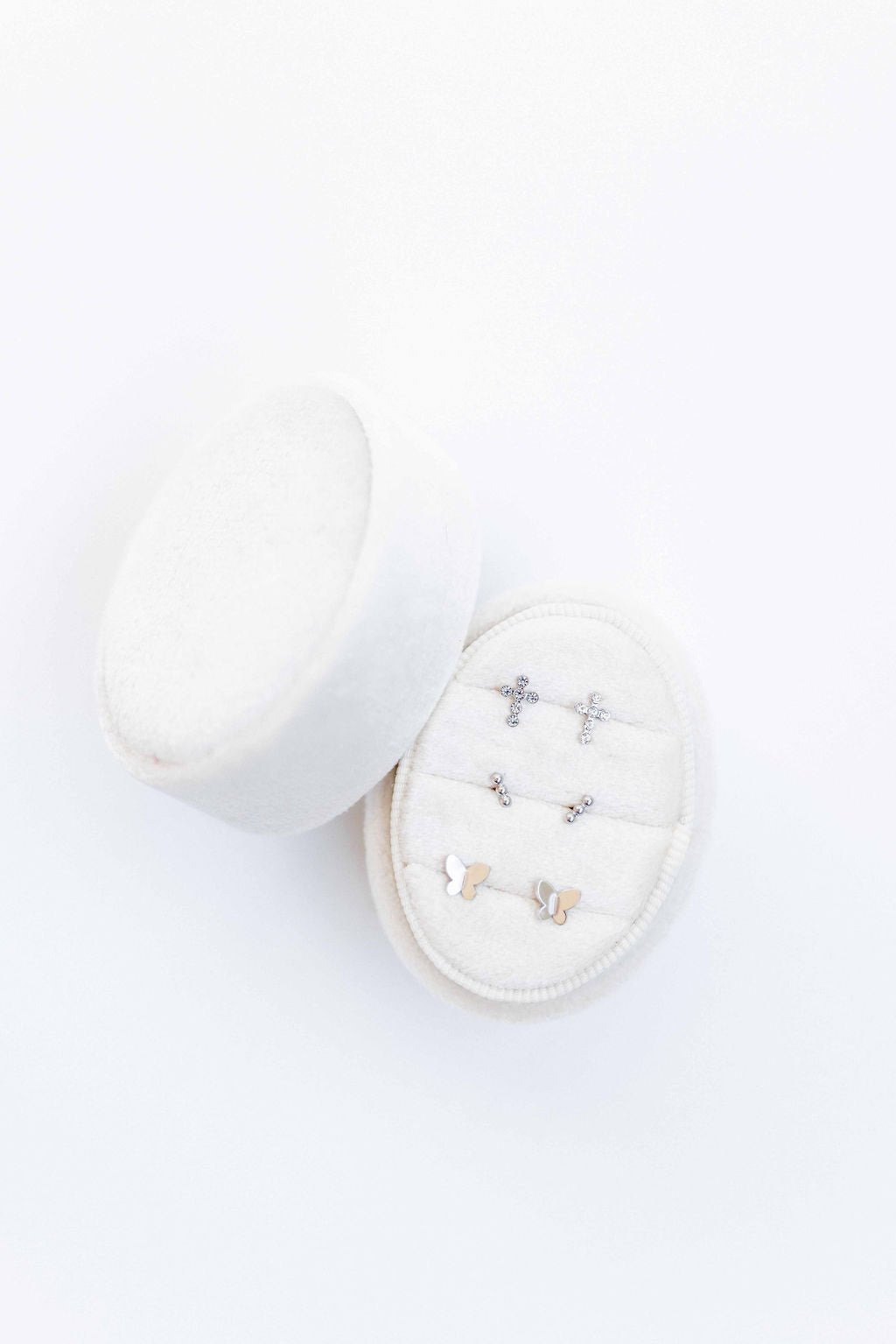 Screwback Stud Earrings - Clara Cross Silver Sparkle - Shop LINNY CO