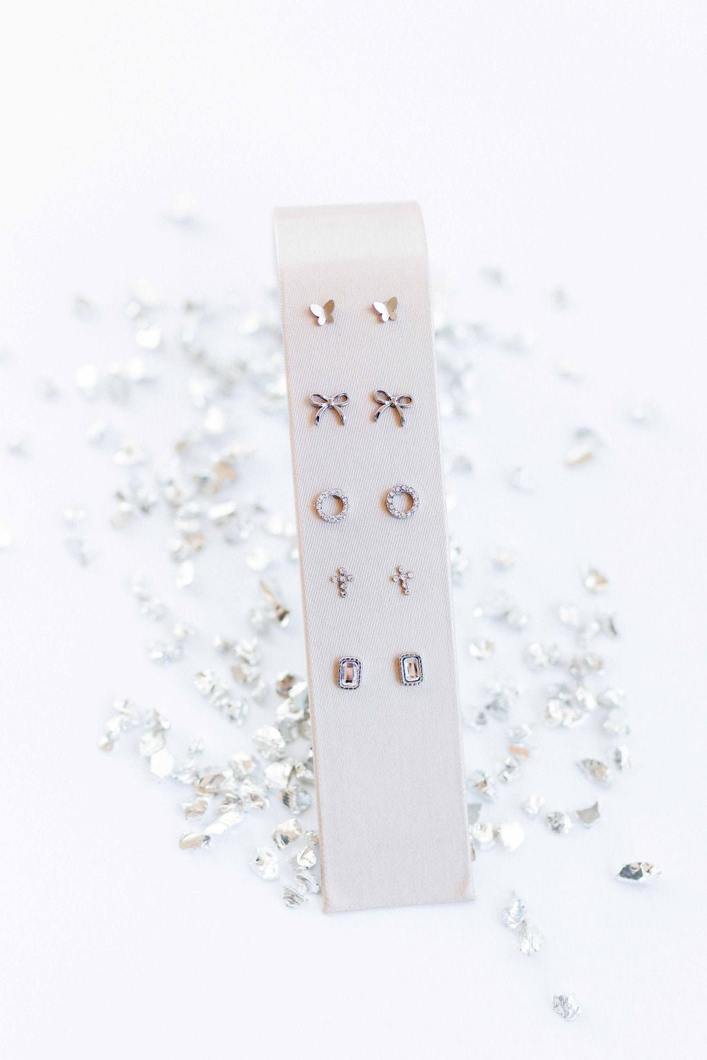 Screwback Stud Earrings - Clara Cross Silver Sparkle - Shop LINNY CO