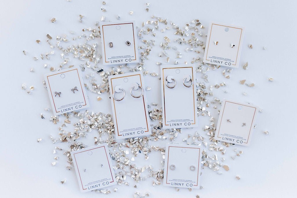 Screwback Stud Earrings - Clara Cross Silver Sparkle - Shop LINNY CO