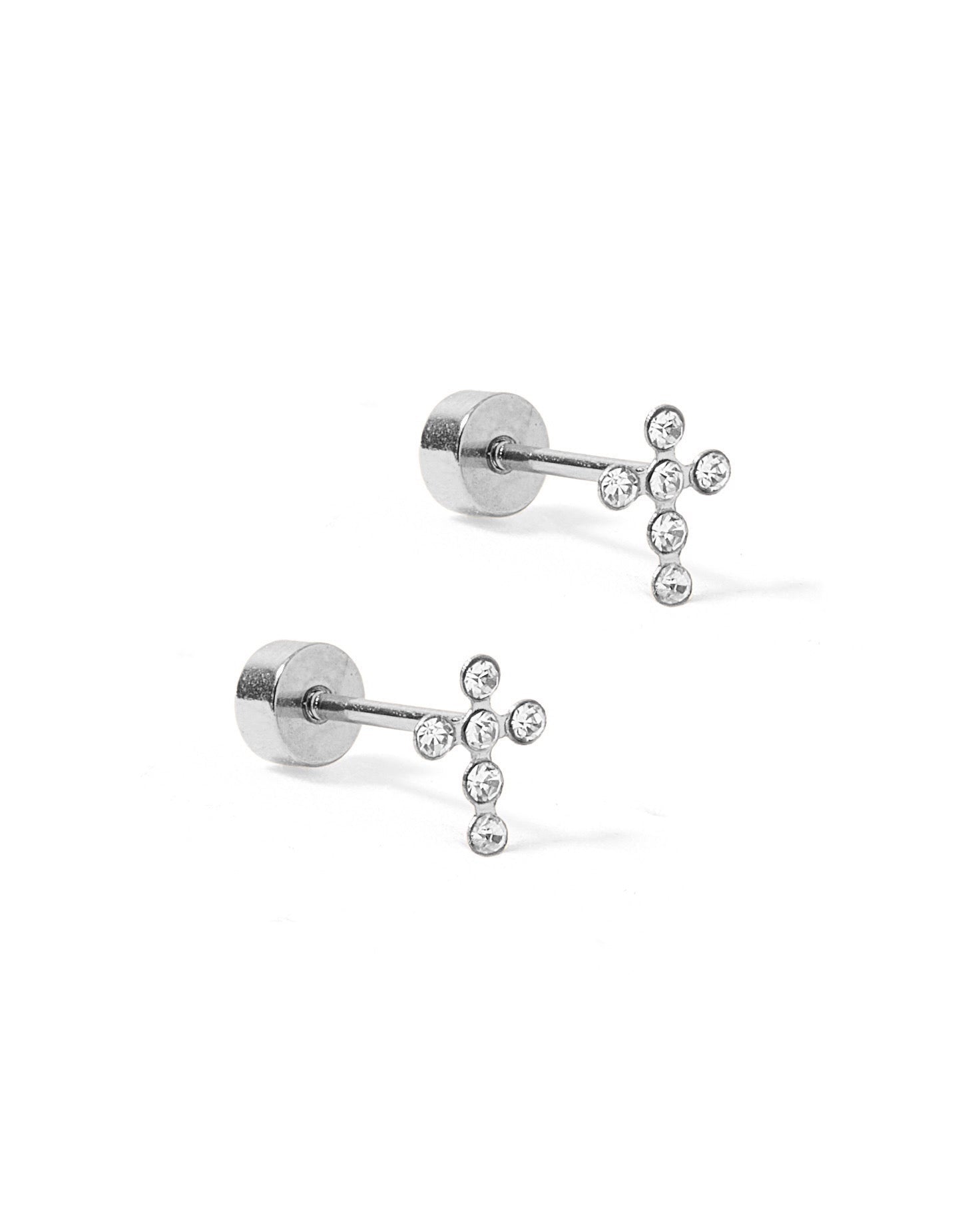 Screwback Stud Earrings - Clara Cross Silver Sparkle - Shop LINNY CO