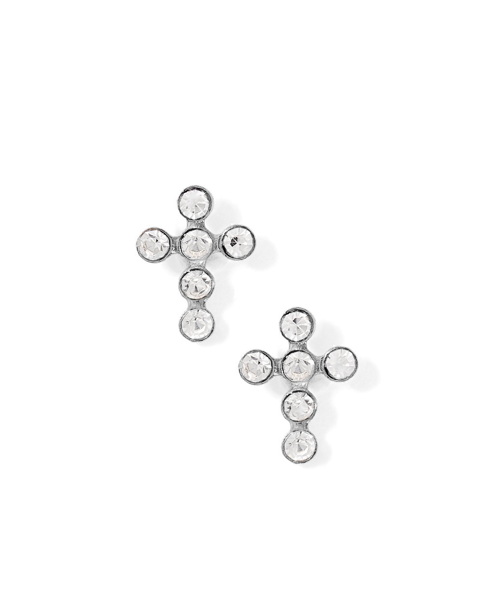 Screwback Stud Earrings - Clara Cross Silver Sparkle - Shop LINNY CO