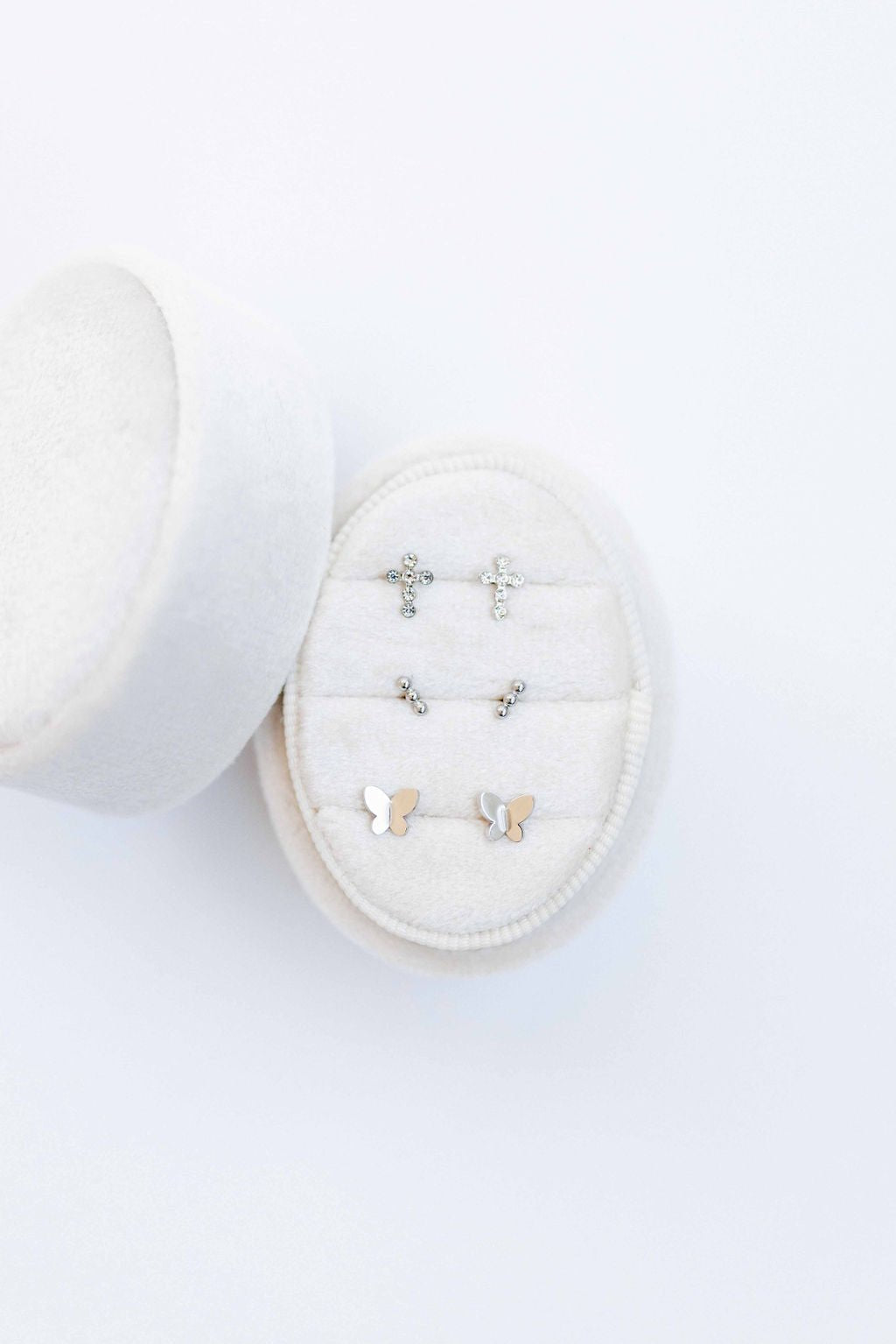 Screwback Stud Earrings - Clara Cross Silver Sparkle - Shop LINNY CO
