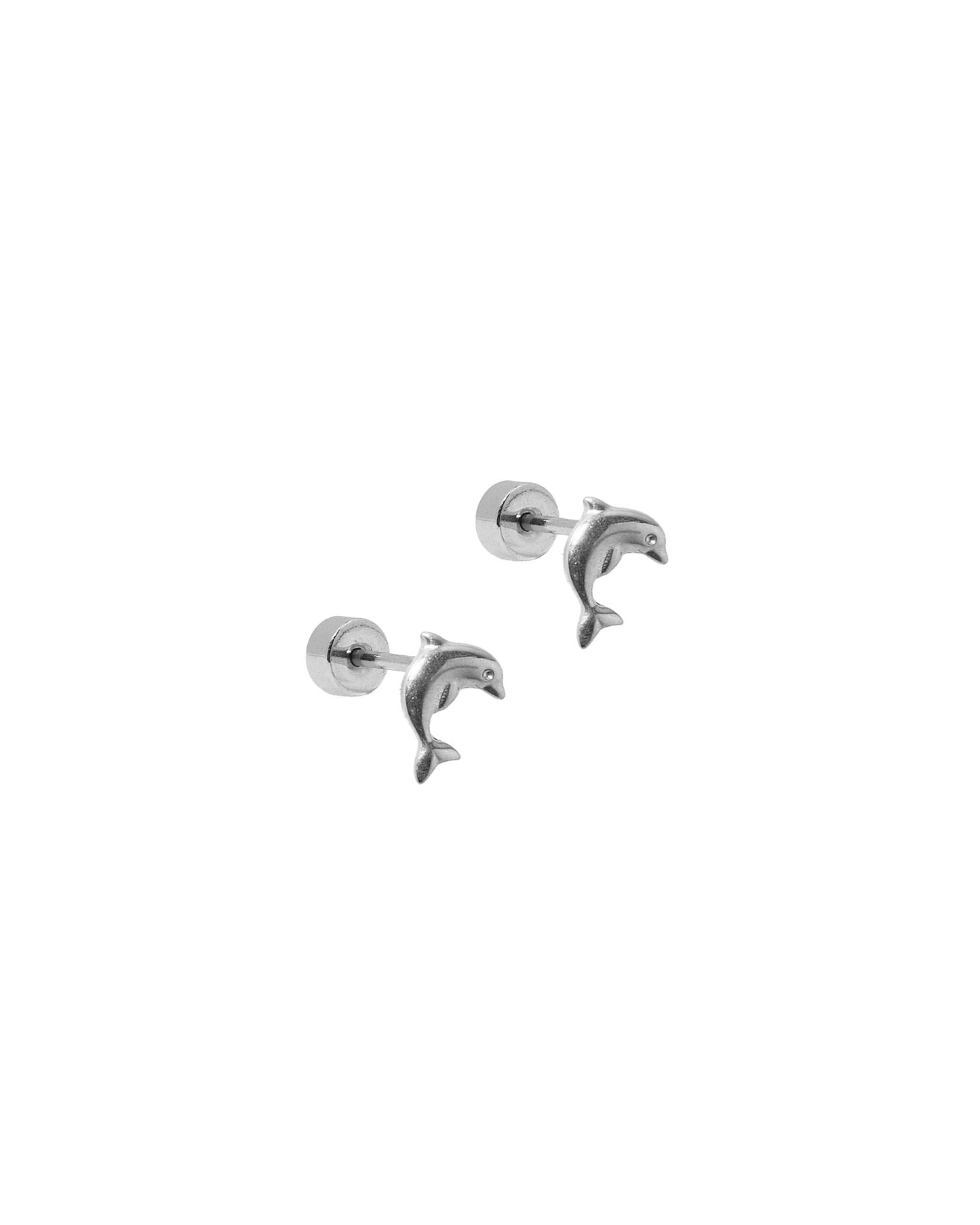 Screwback Stud Earrings - Dolphin Silver - Shop LINNY CO