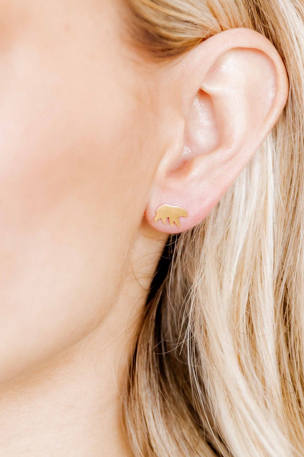 Screwback Stud Earrings - Grizzly Bear - Gold - Shop LINNY CO