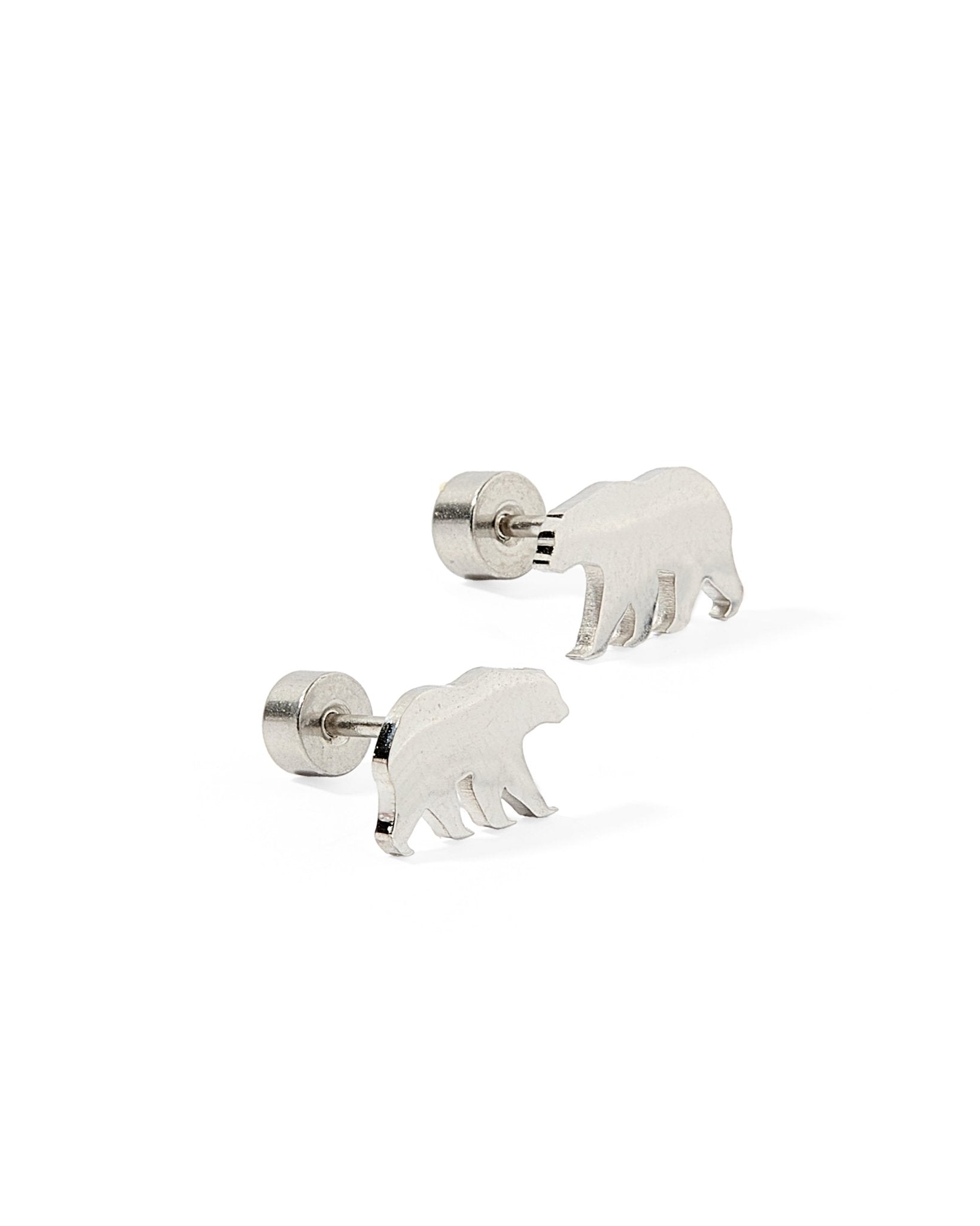 Screwback Stud Earrings - Grizzly Bear - Silver - Shop LINNY CO