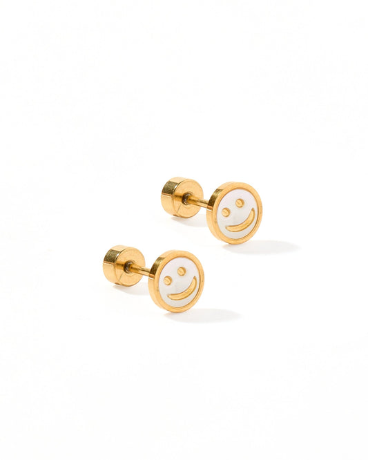 Screwback Stud Earrings - Happy Face - Shop LINNY CO