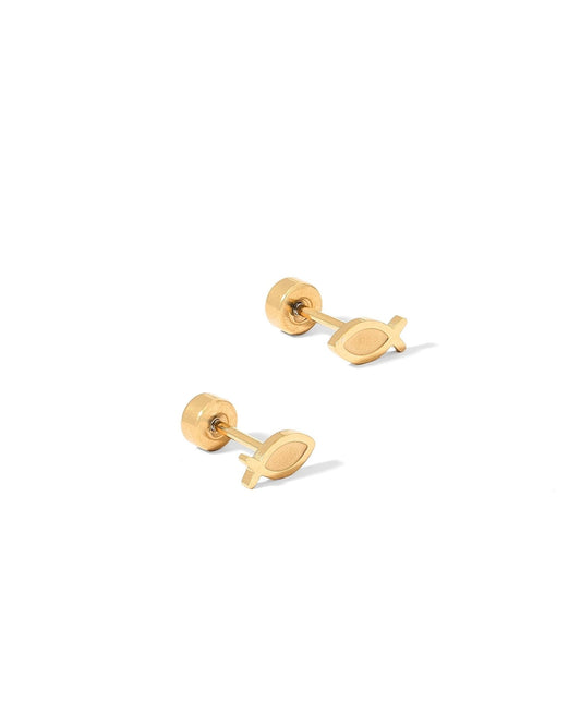 Screwback Stud Earrings - Ichthys Fish Gold - Shop LINNY CO
