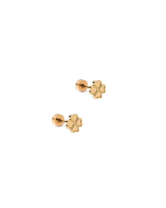 Screwback Stud Earrings - Lucky Clover Gold - Shop LINNY CO