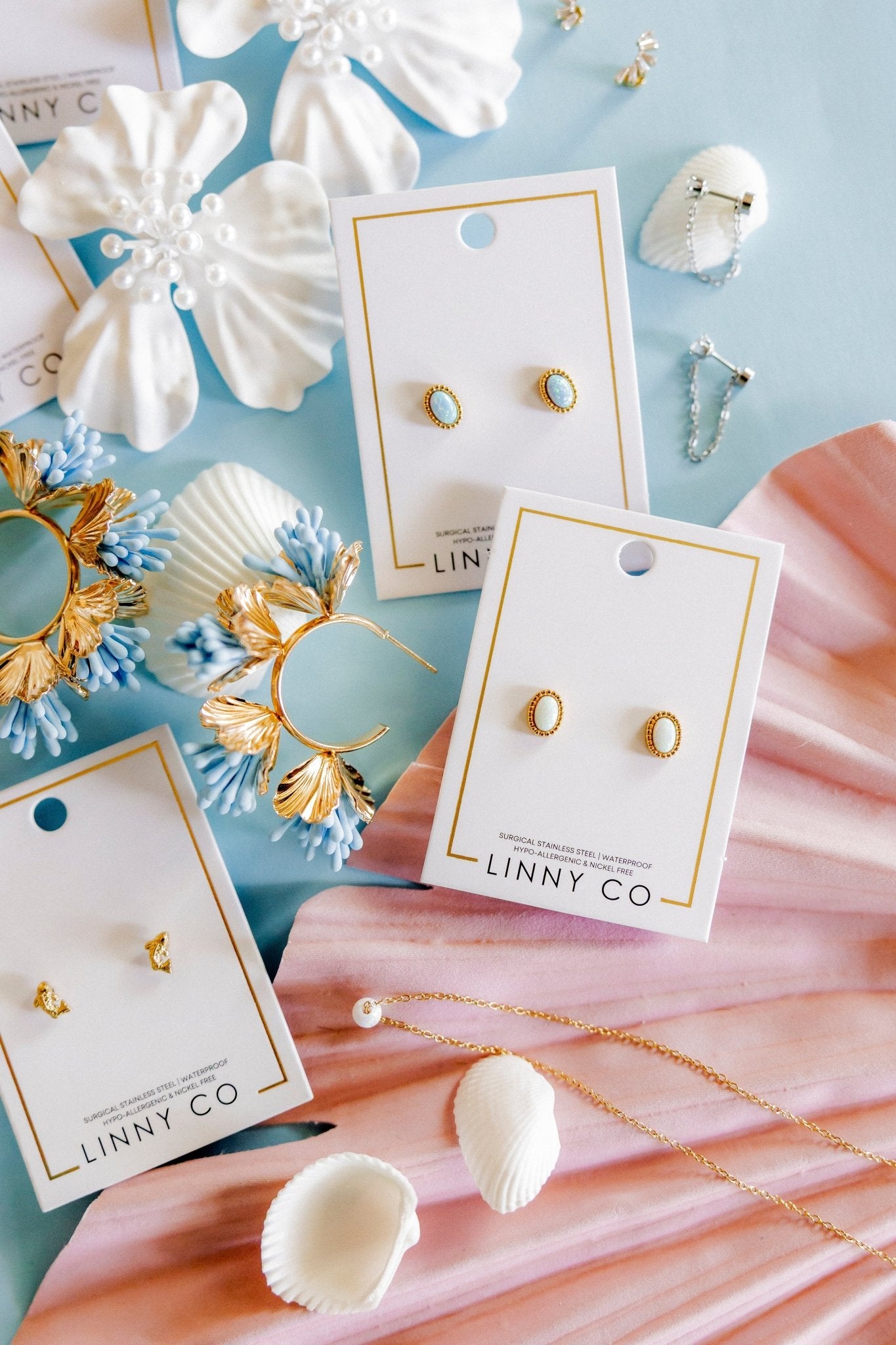 Screwback Stud Earrings - Luna Opal Blue - Shop LINNY CO