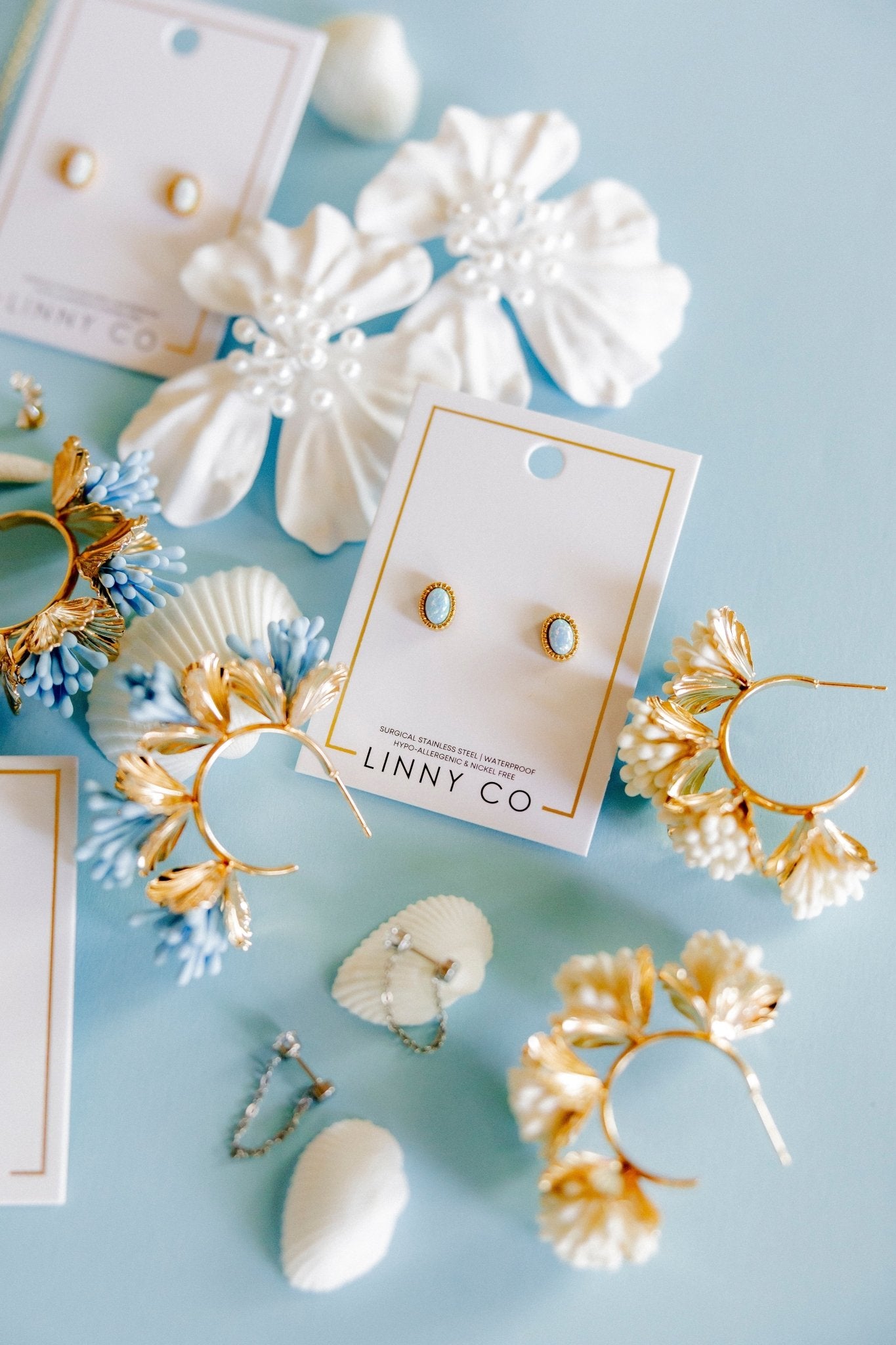 Screwback Stud Earrings - Luna Opal Blue - Shop LINNY CO