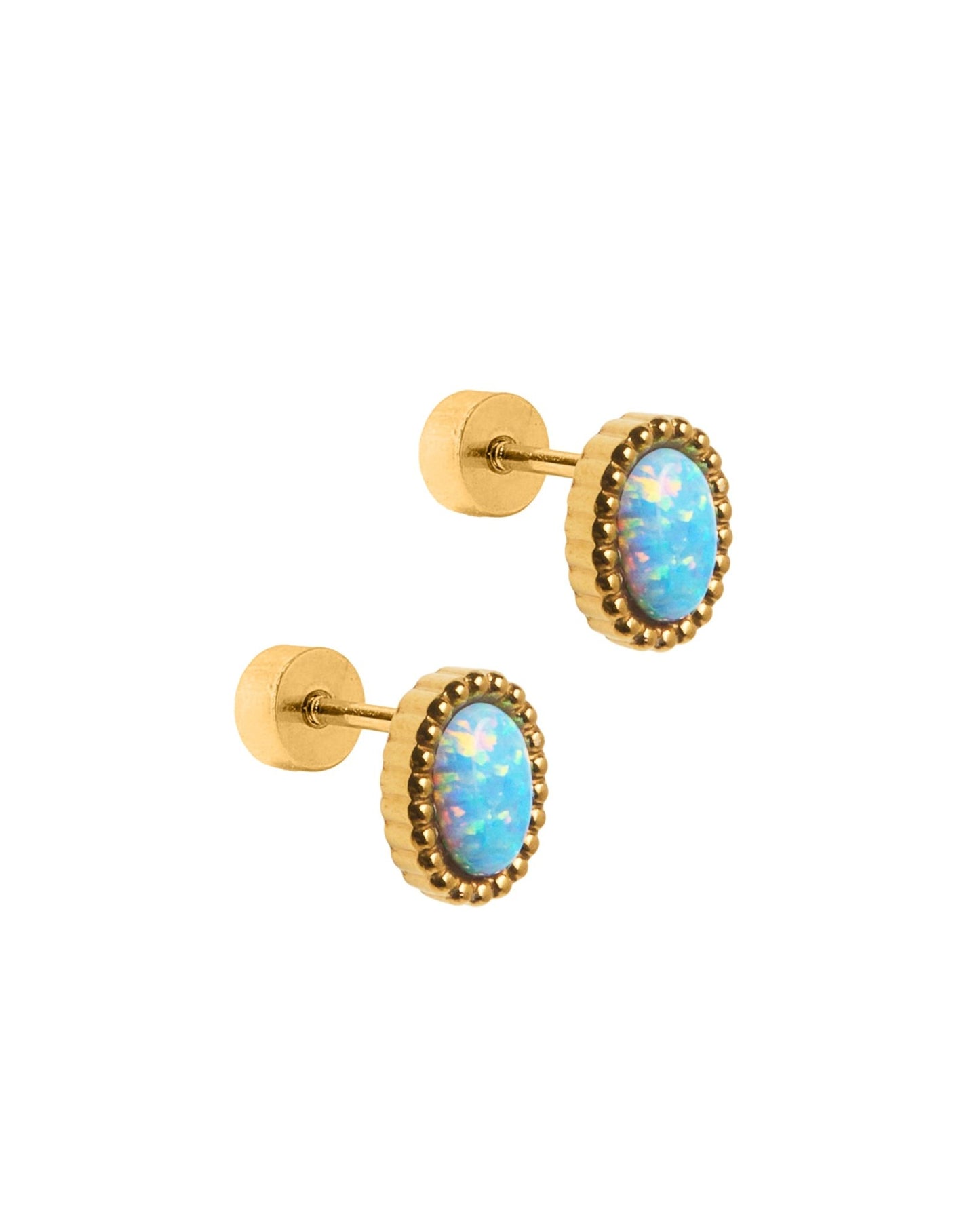 Screwback Stud Earrings - Luna Opal Blue - Shop LINNY CO