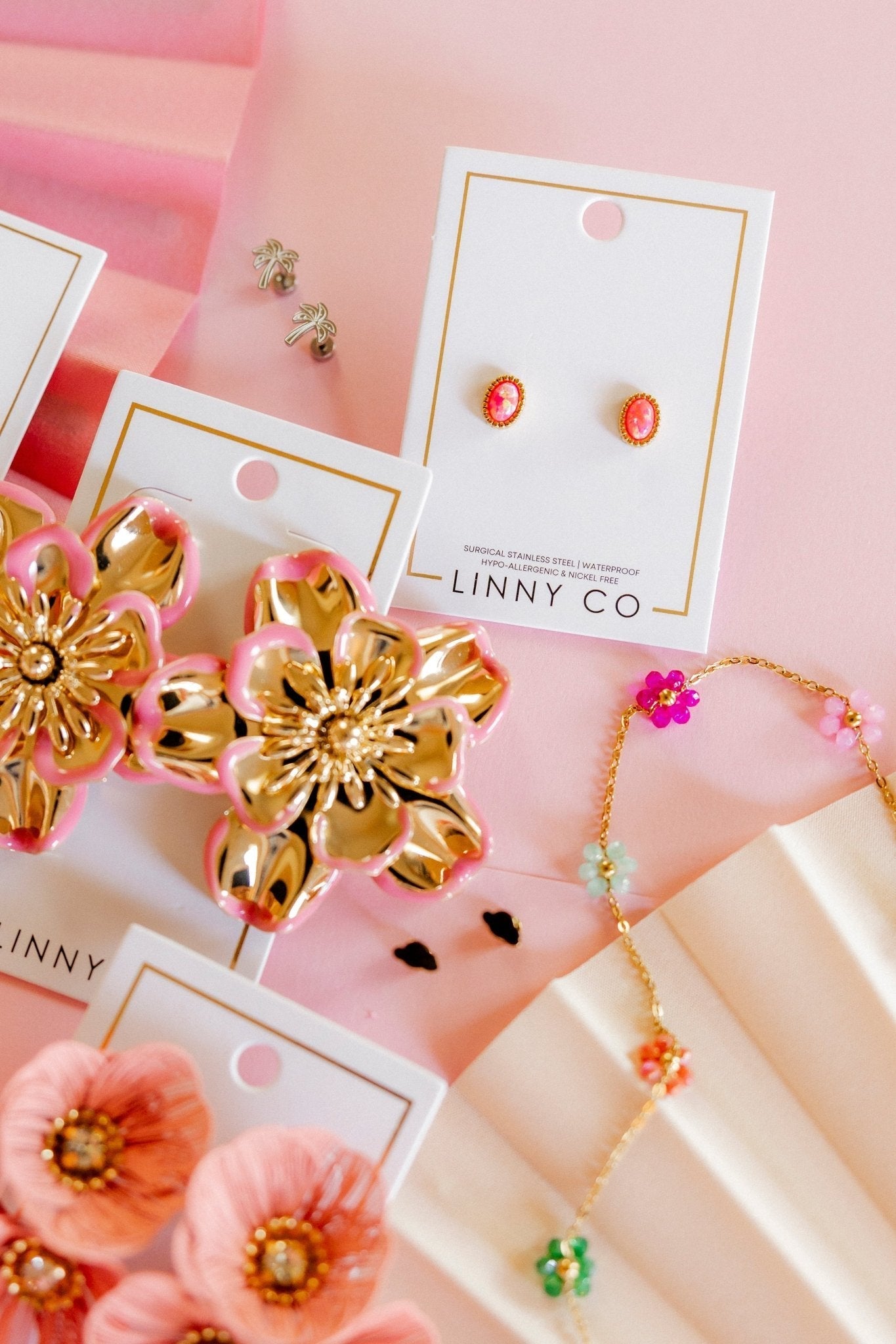 Screwback Stud Earrings - Luna Opal Hot Pink - Shop LINNY CO