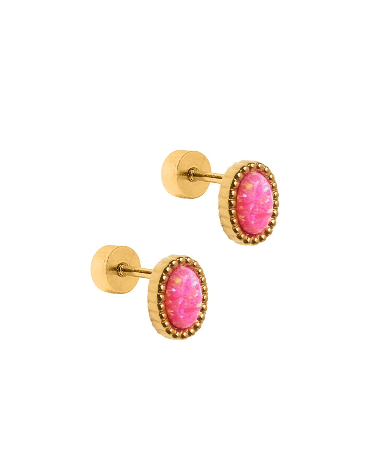 Screwback Stud Earrings - Luna Opal Hot Pink - Shop LINNY CO