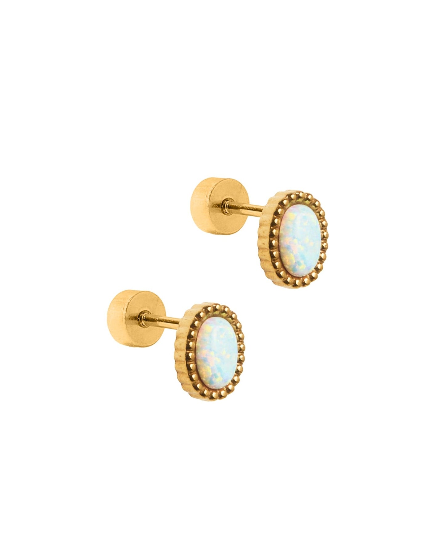 Screwback Stud Earrings - Luna Opal White - Shop LINNY CO